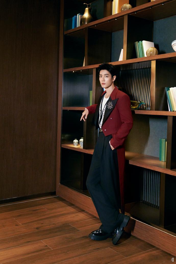 #肖战酒红色燕尾服造型##肖战最新生日大片# ​肖战的酒红色燕尾服造型吸睛无数，