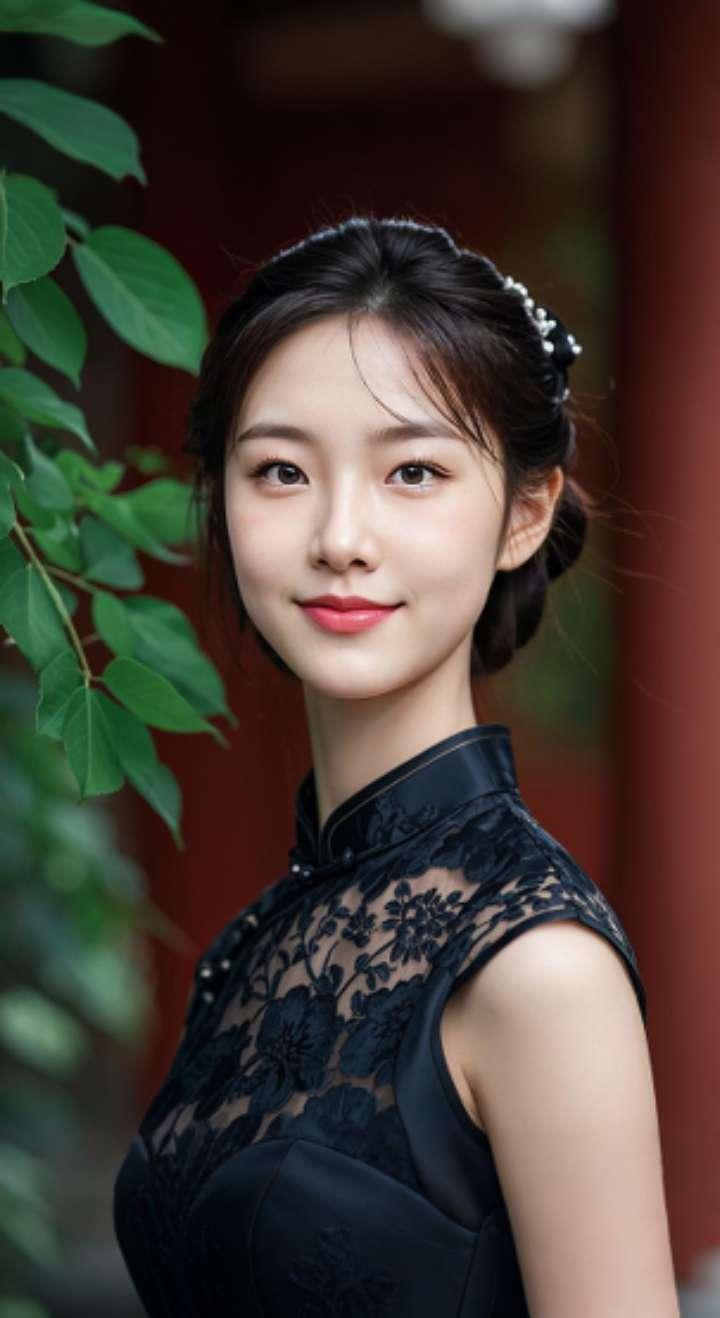 AI扩图 AI黑纱旗袍韵