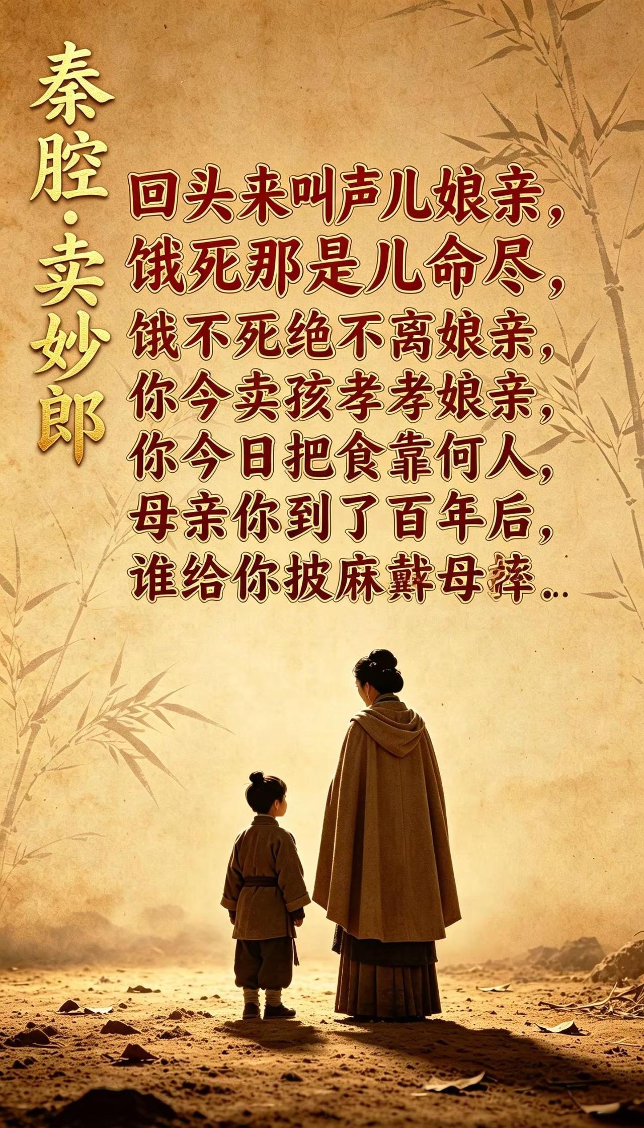 秦腔苦戏《卖妙郎》，一段母子生离，听一次落泪一次。饥荒岁月，万般无奈，母亲被逼卖