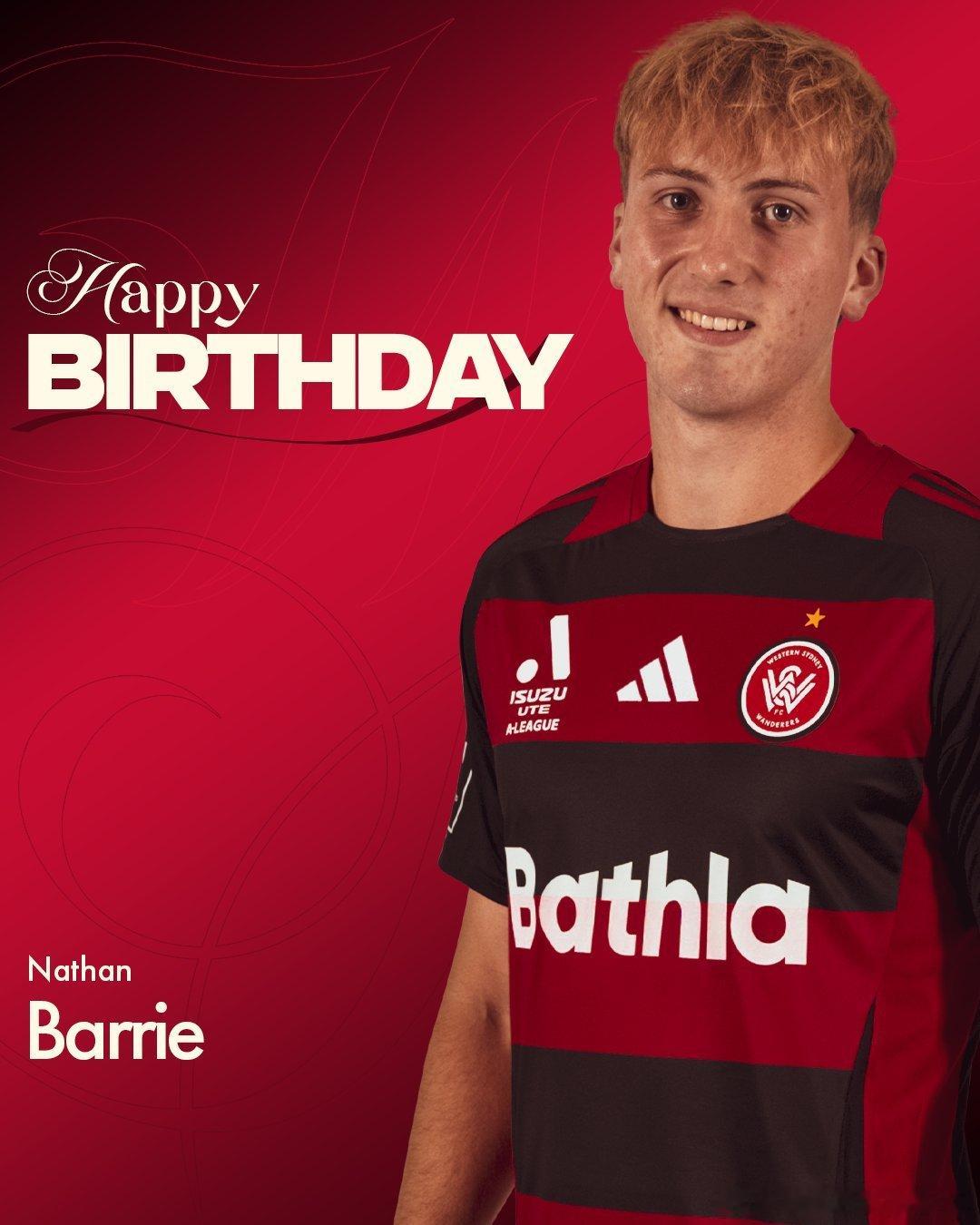 今天是流浪者队中后卫小将Nathan Barrie的生日，Happy Birth