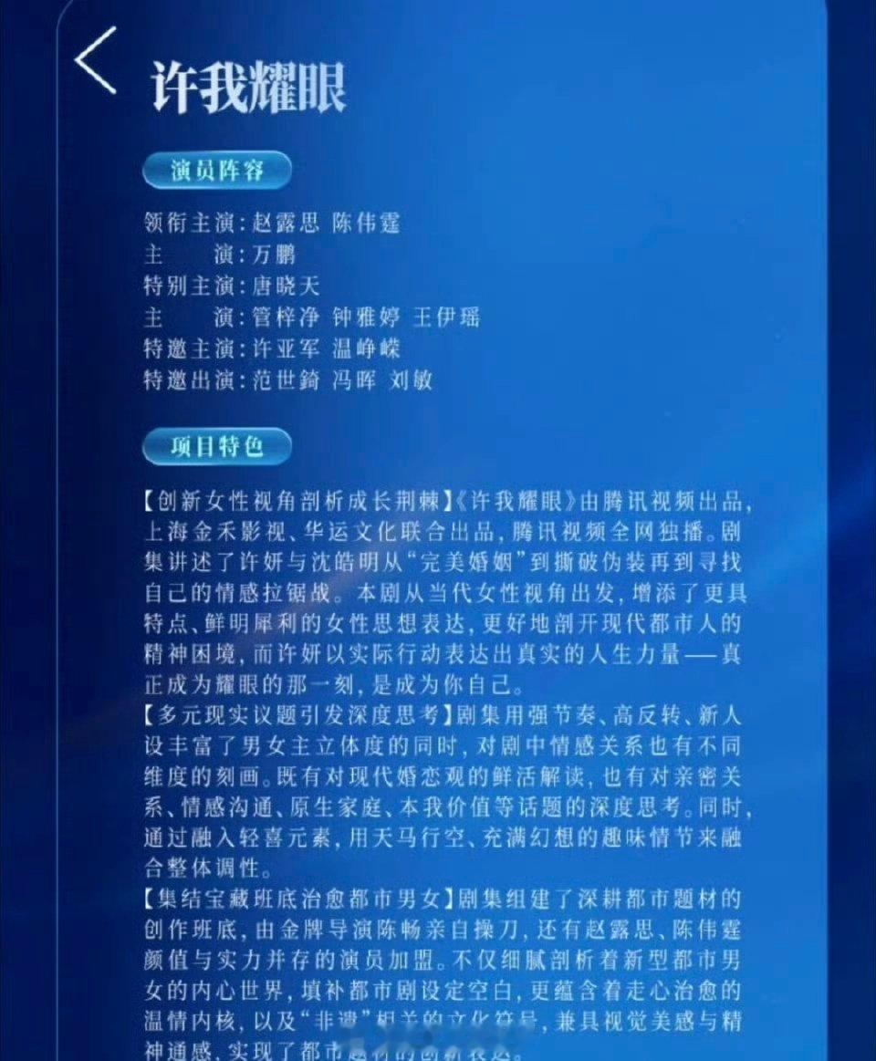 赵露思 陈伟霆许我耀眼的项目介绍 ​​​