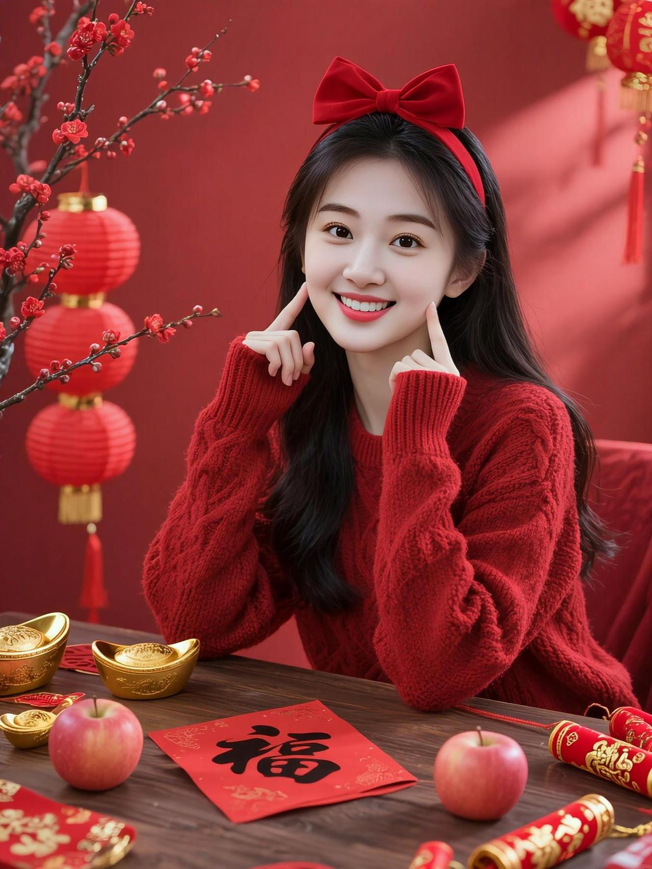 AI新春氛围感写真 抖音ai创作 美女 高颜值