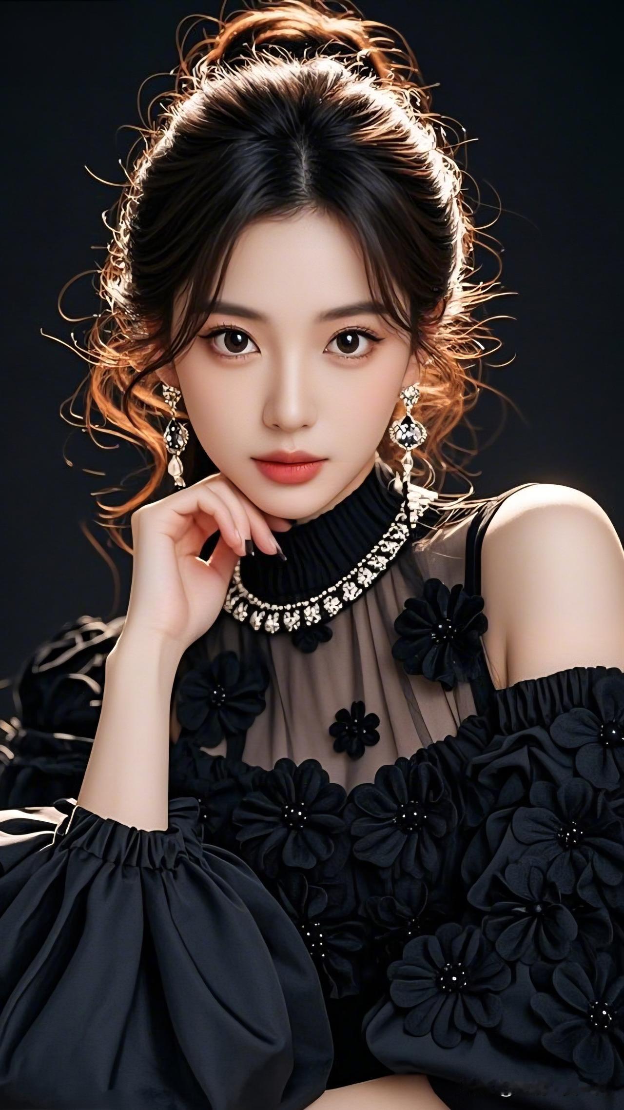 黑衣美人，花间醉影。分享你见闻过的绝色美人！ 优雅黑裙，花海中的女王🌸✨