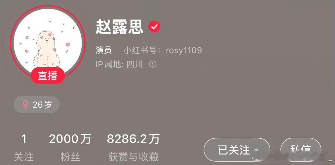 赵露思小红薯粉丝破2000万，浏览量超210.8亿，断层了 ​​​