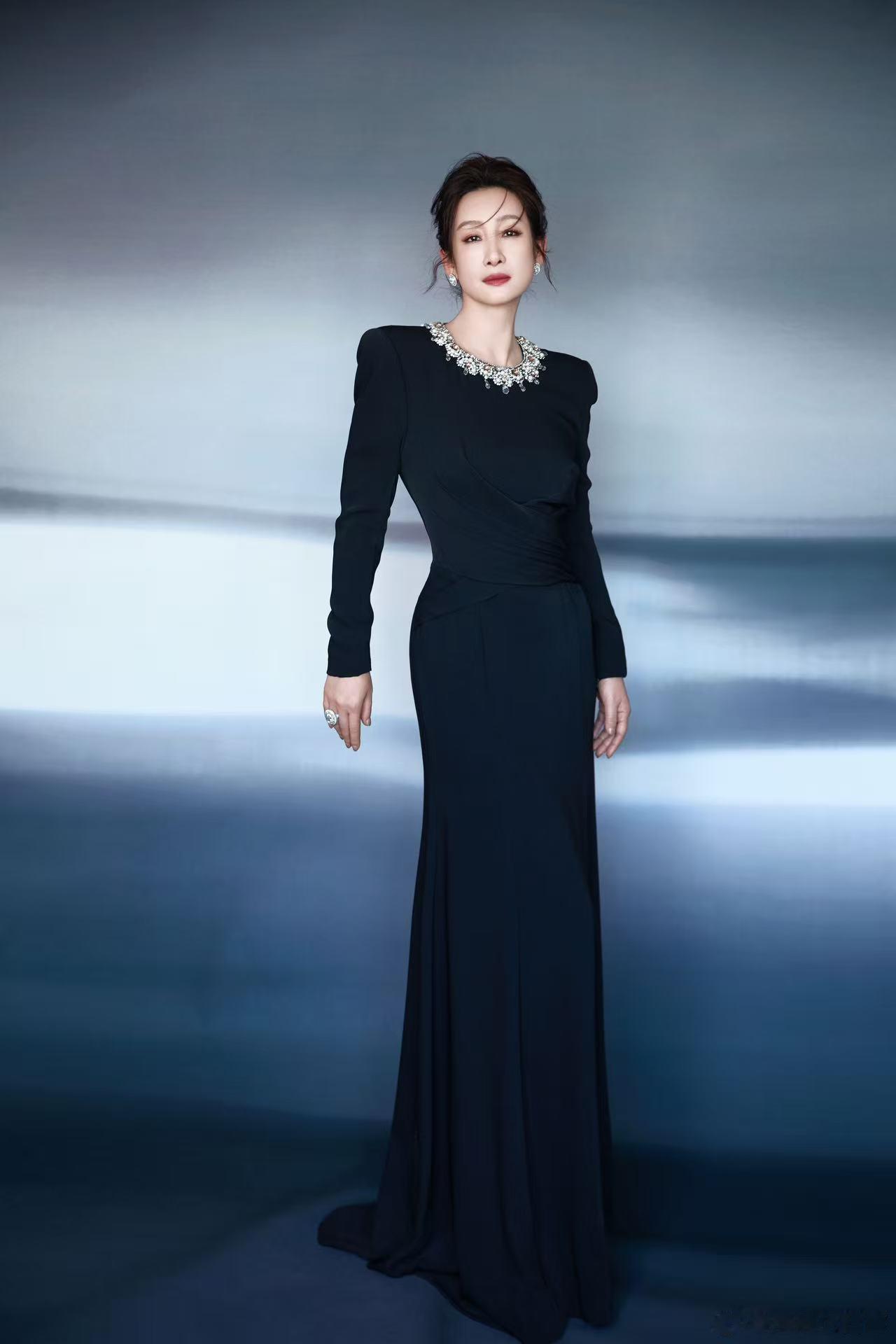 秦海璐 太平洋直角肩秦海璐这身好高级，黑色长裙配以高级珠宝走来，从容与优雅在周身