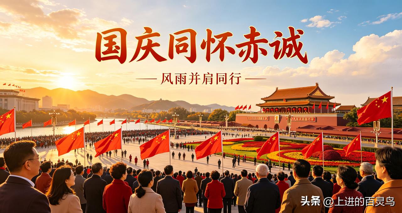 国庆同怀赤诚，风雨并肩同行。金秋十月，红旗浩荡，盛世举国同庆。锦绣山河安然无恙，