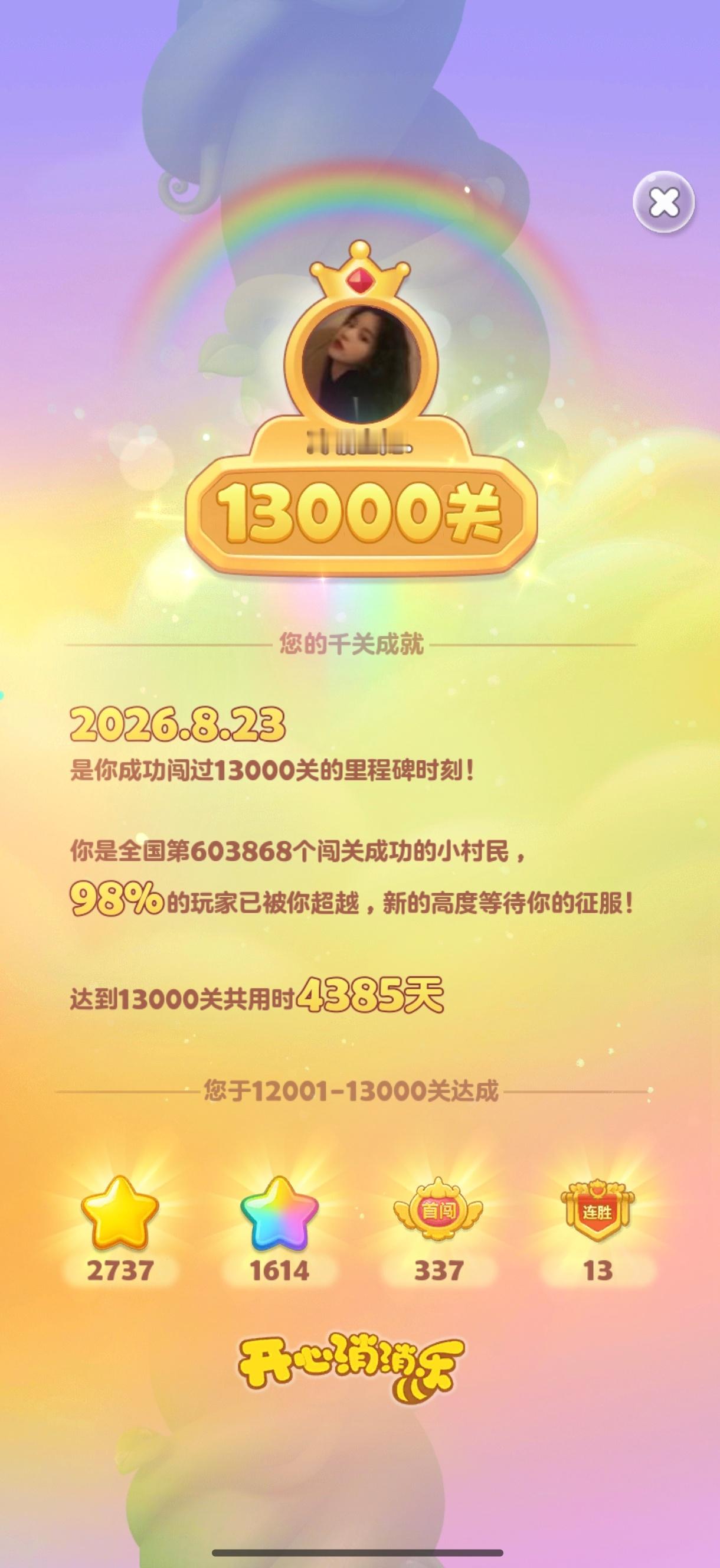 开心消消乐 成功飞跃13000关✌🏻 