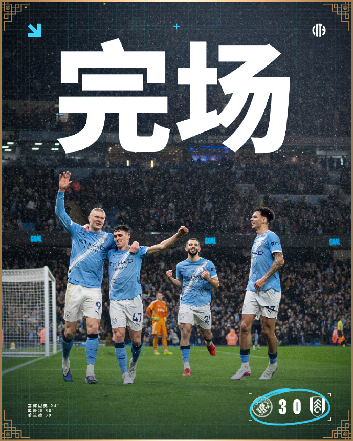 #曼城3比0富勒姆#英超第26轮，曼城坐镇主场伊蒂哈德球场迎战富勒姆。上半场，塞