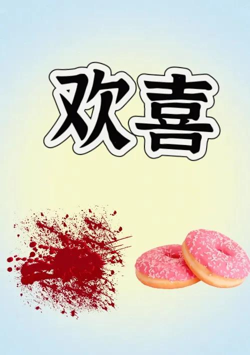 欢 喜 甜甜圈 一地血迹，打一成语———
错乱字猜成语 看图猜成语哈
图中有欢喜