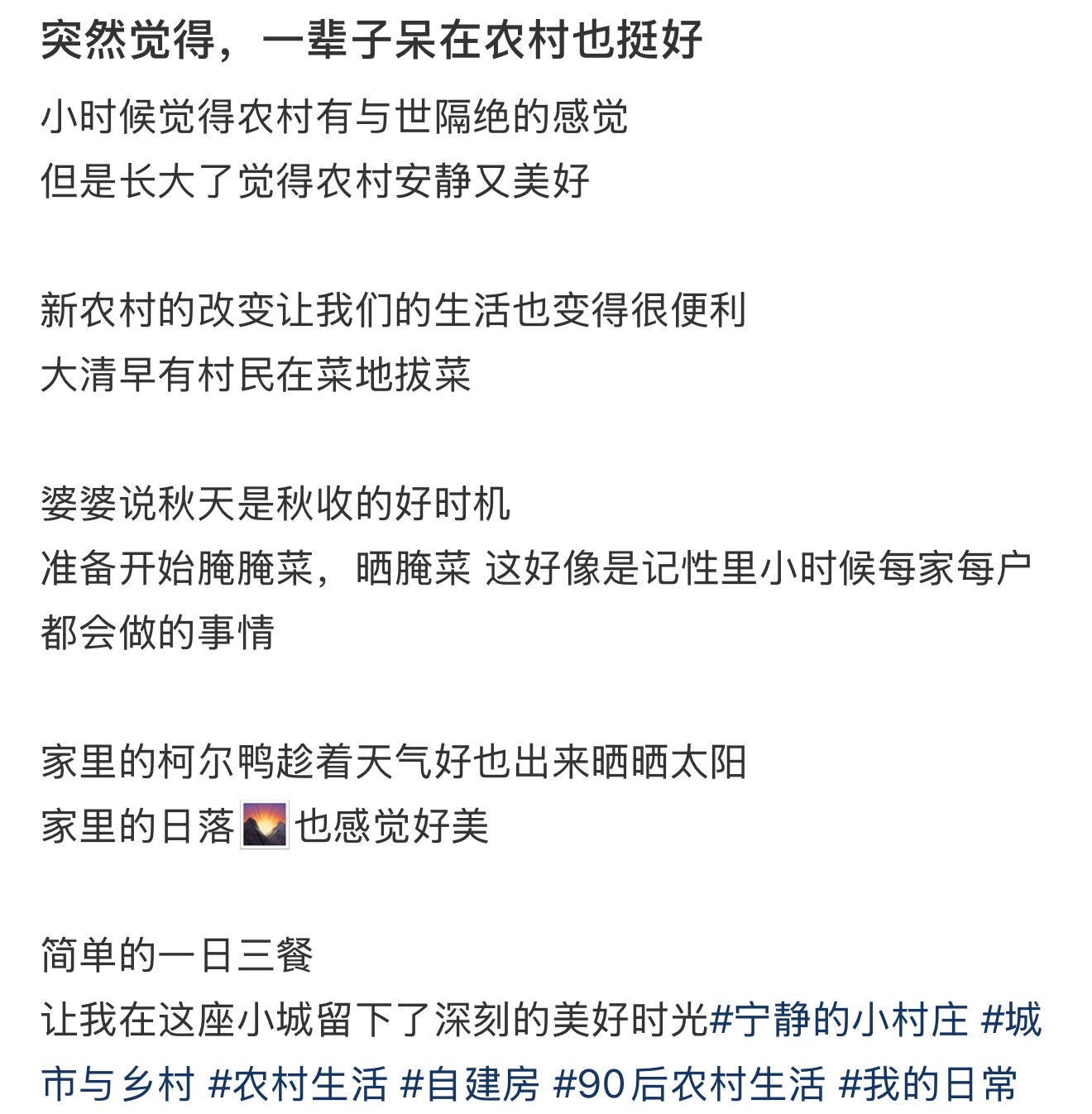 从大城市去村子生活的感受 ​​​