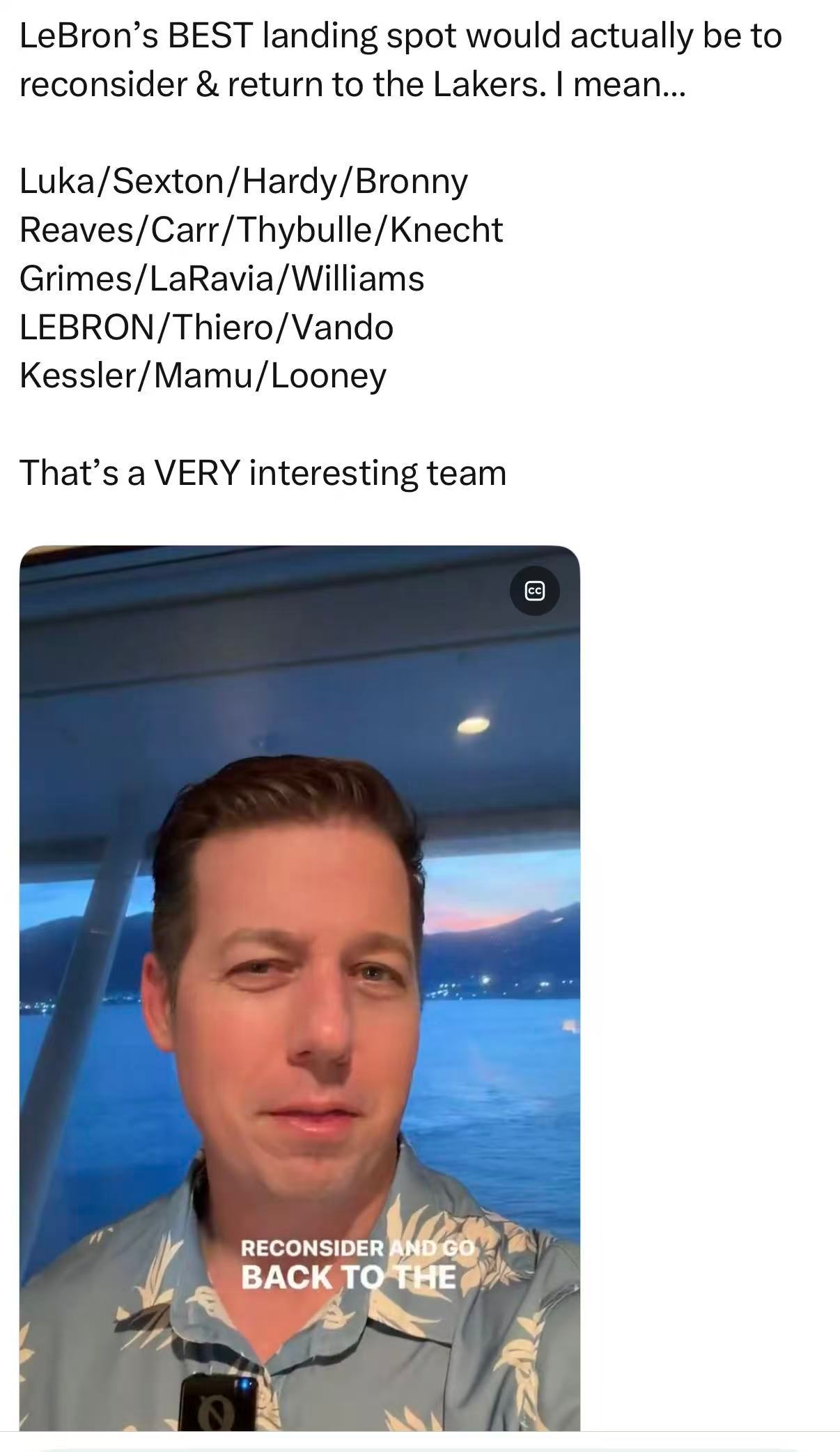 湖记Trevor Lane表示，詹姆斯最好的去处就是回湖人。