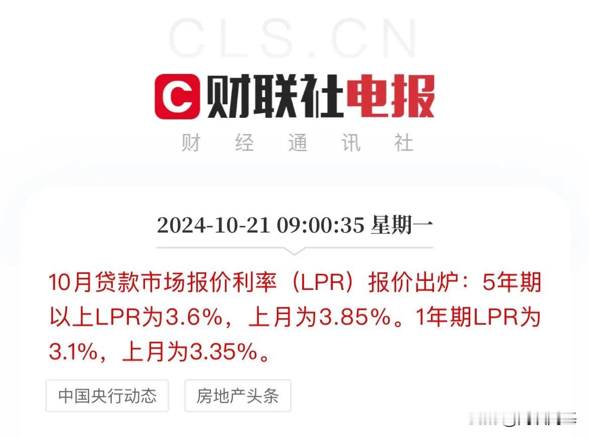 重磅数据出炉！

中国10月LPR报价如市场预期下调，全线下调25个基点，

1