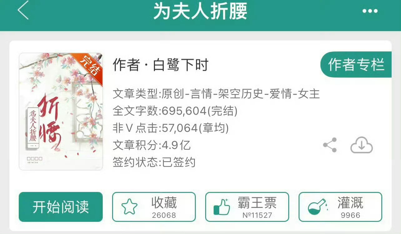 小说推荐：《为夫人折腰》 作者:白鹭下时简评：娇软美人vs乱世枭雄，男主重生，强