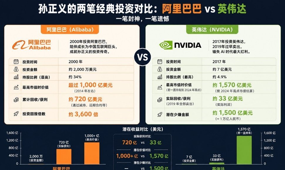 孙正义的运气真的是用干净了，他在2017年买了英伟达4.9%的...孙正义的运气