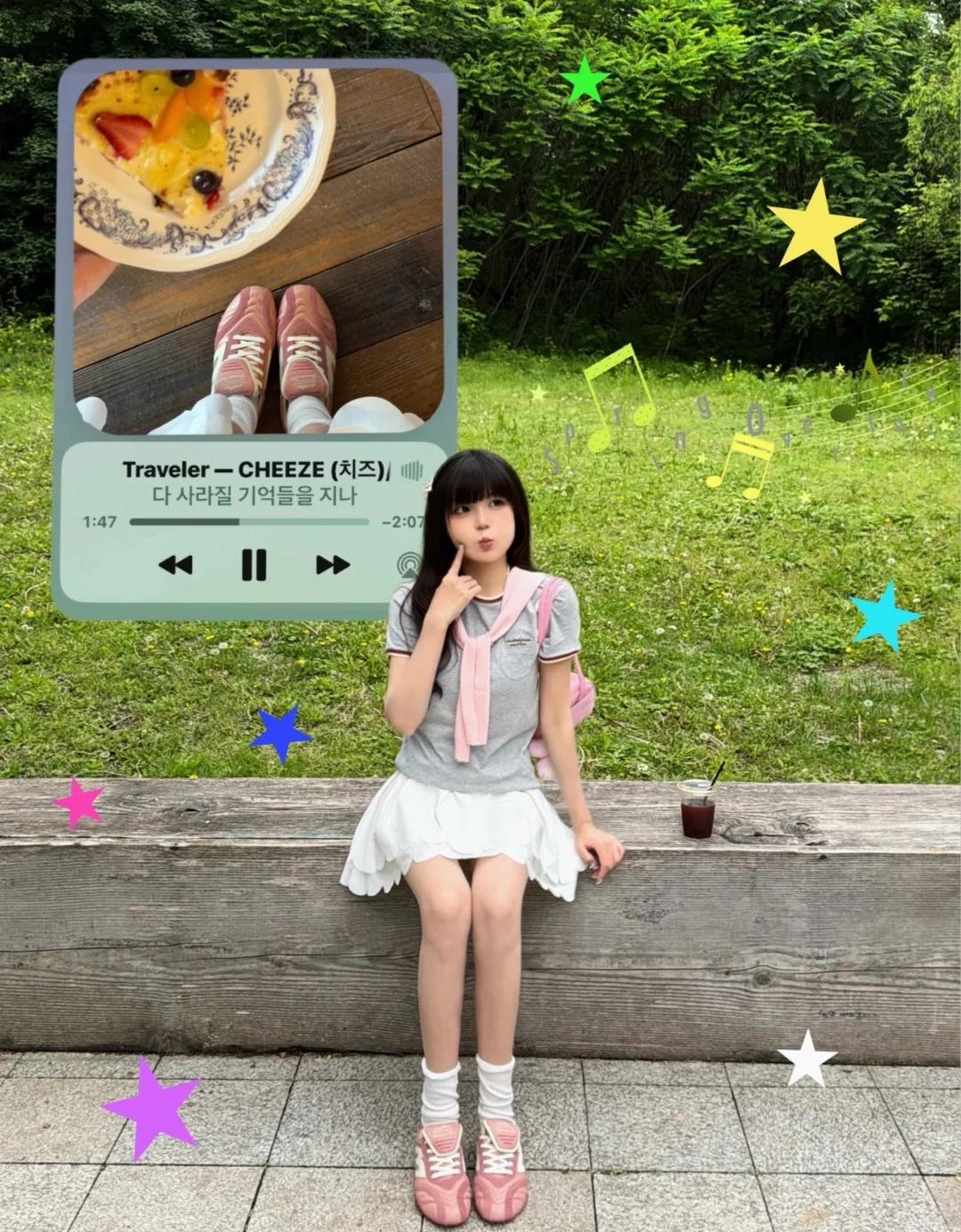 夏天的美式🐰
今日look 复古美式少女
简单舒适又有小细节
喜欢❤️
	
o