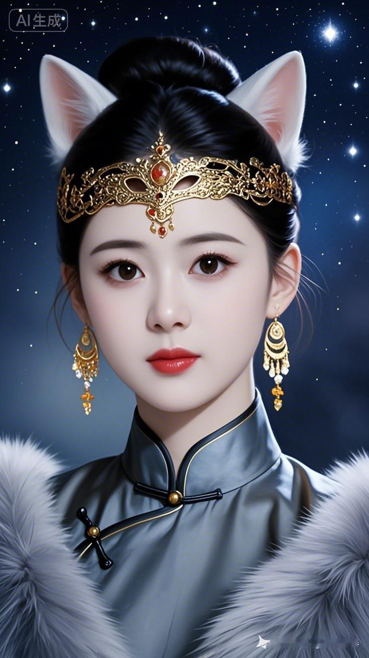 梦幻猫耳公主，华丽头饰与精致妆容的完美结合，宛如童话中的仙子。