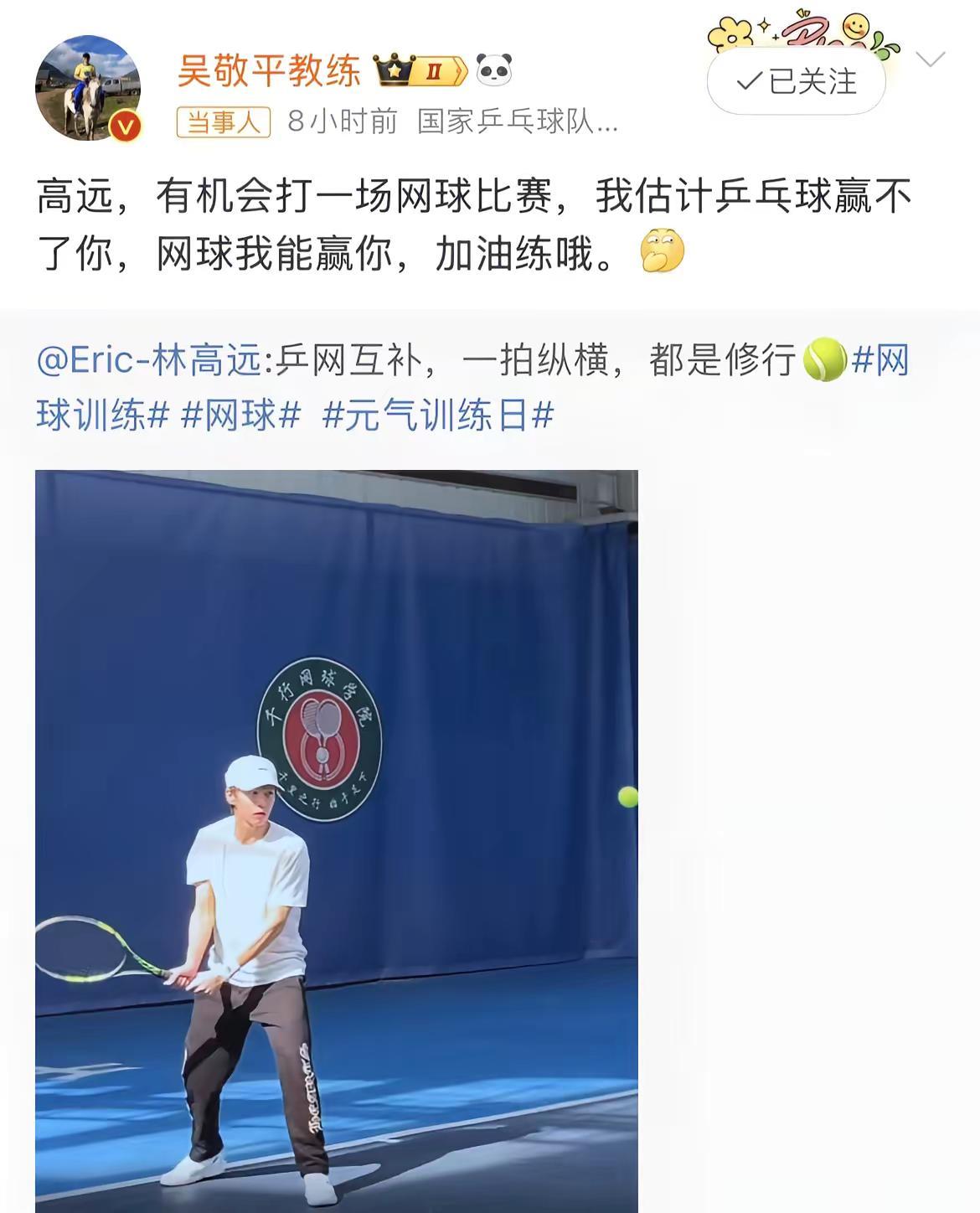 吴敬平约林高远打网球