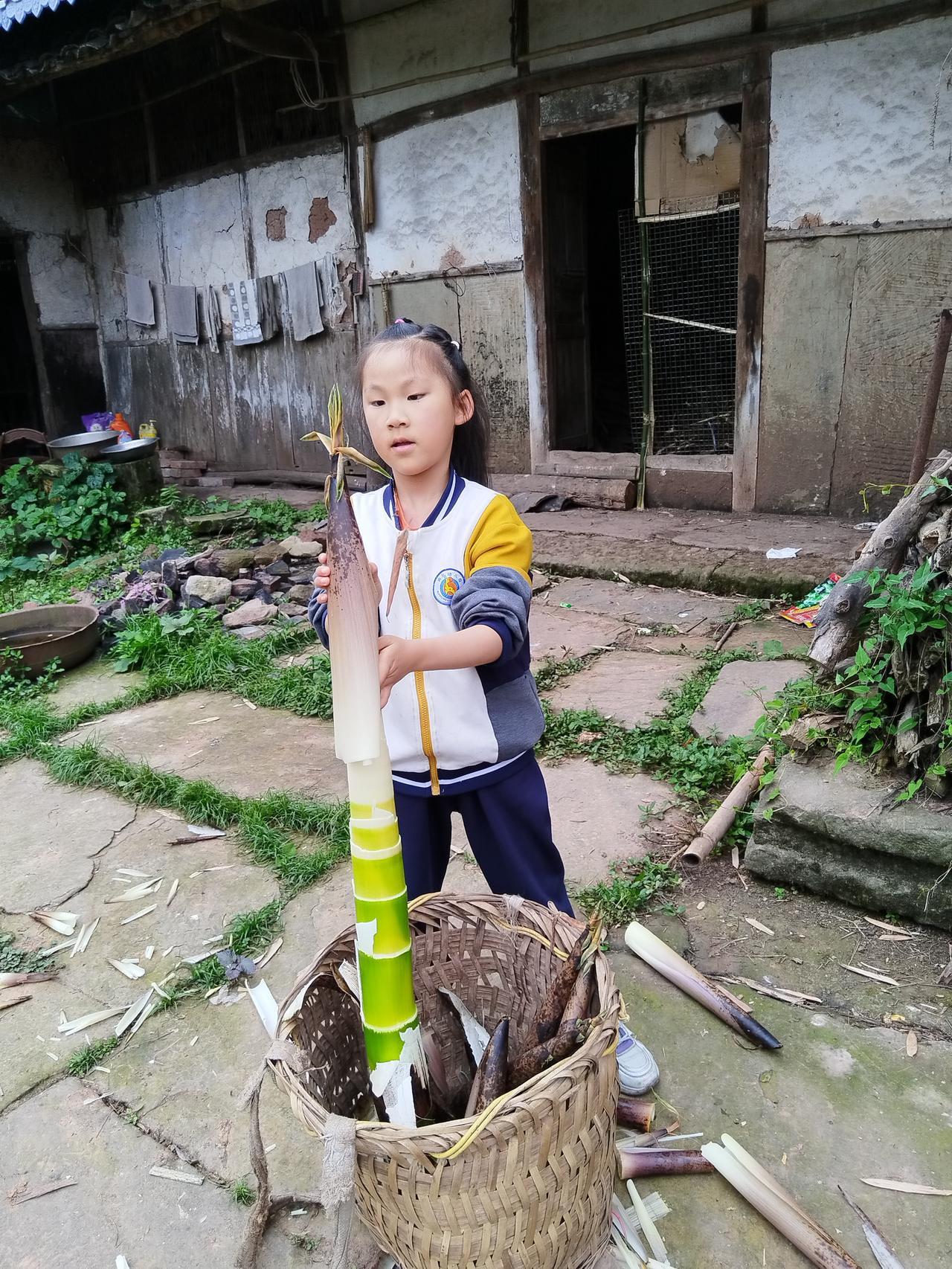 城里娃回农村，秒变“剥笋大师”
这个五一，没有挤景区，带6岁的莉婷回了乡下老家。