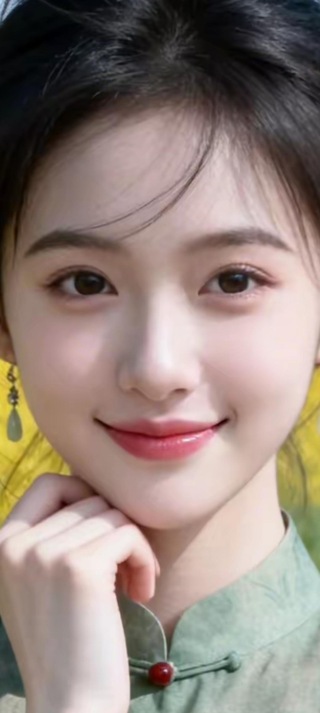 清新自然，甜美可人，红唇点缀，温柔可人。