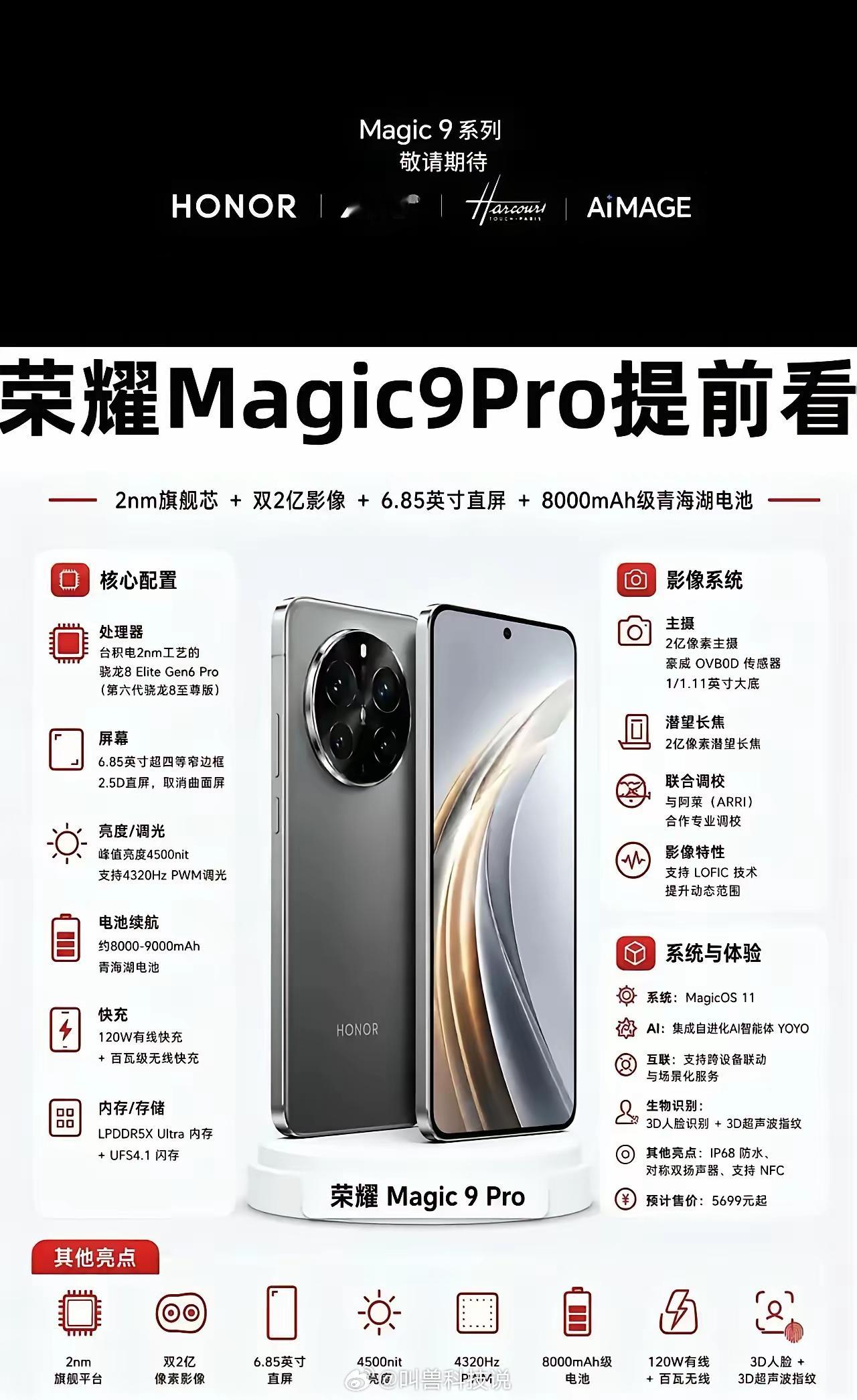 荣耀 Magic9 Pro的爆料配置，真的假的。最吸引我的就是 8000mAh 