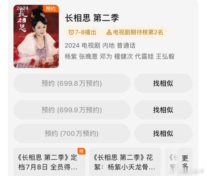 #长相思2预约人数破700万##长相思2预约破700万# 长相思2预约人数破70