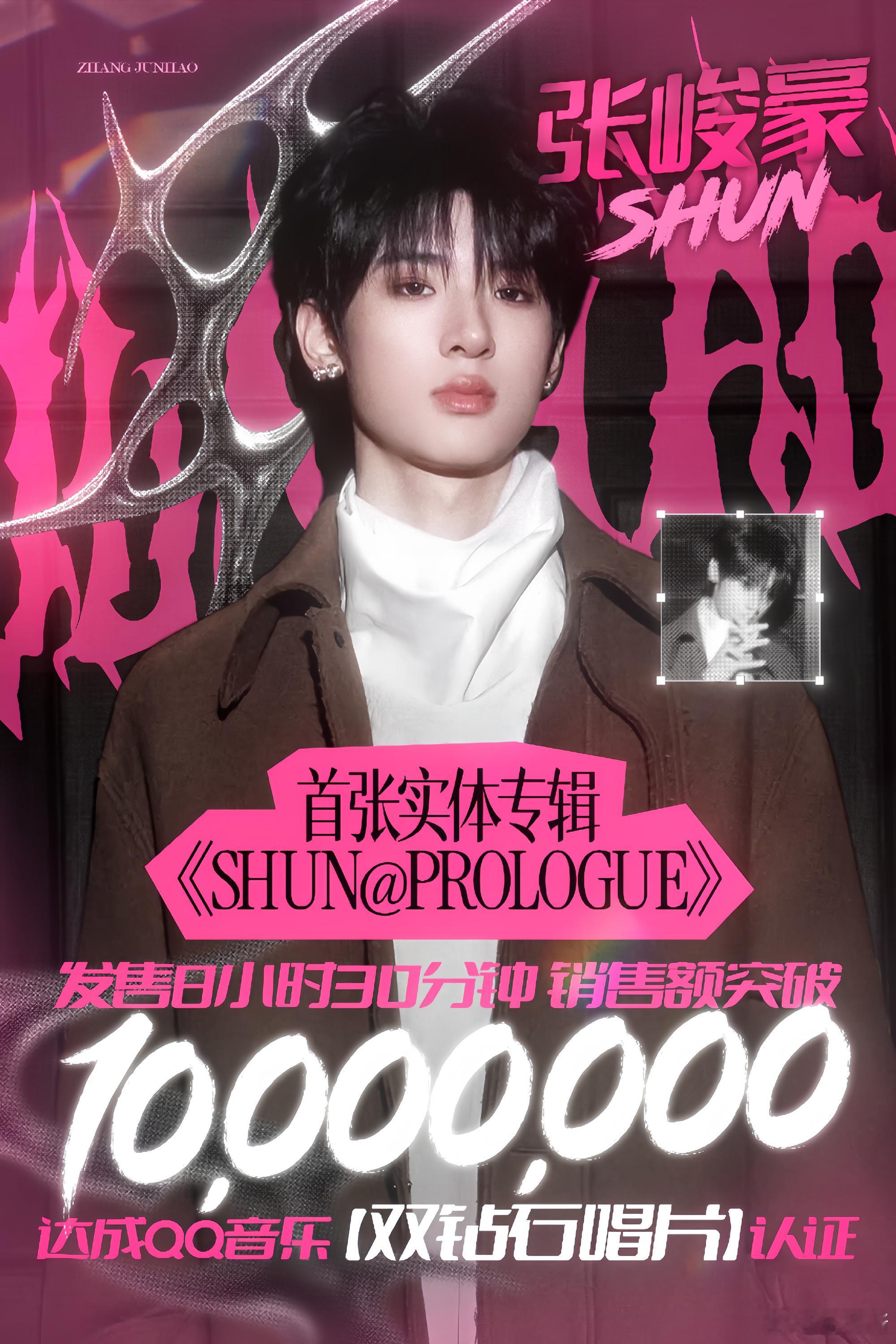 张峻豪实体专辑销售额突破1000w   恭喜张峻豪首张个人原创实体专辑正式发行8