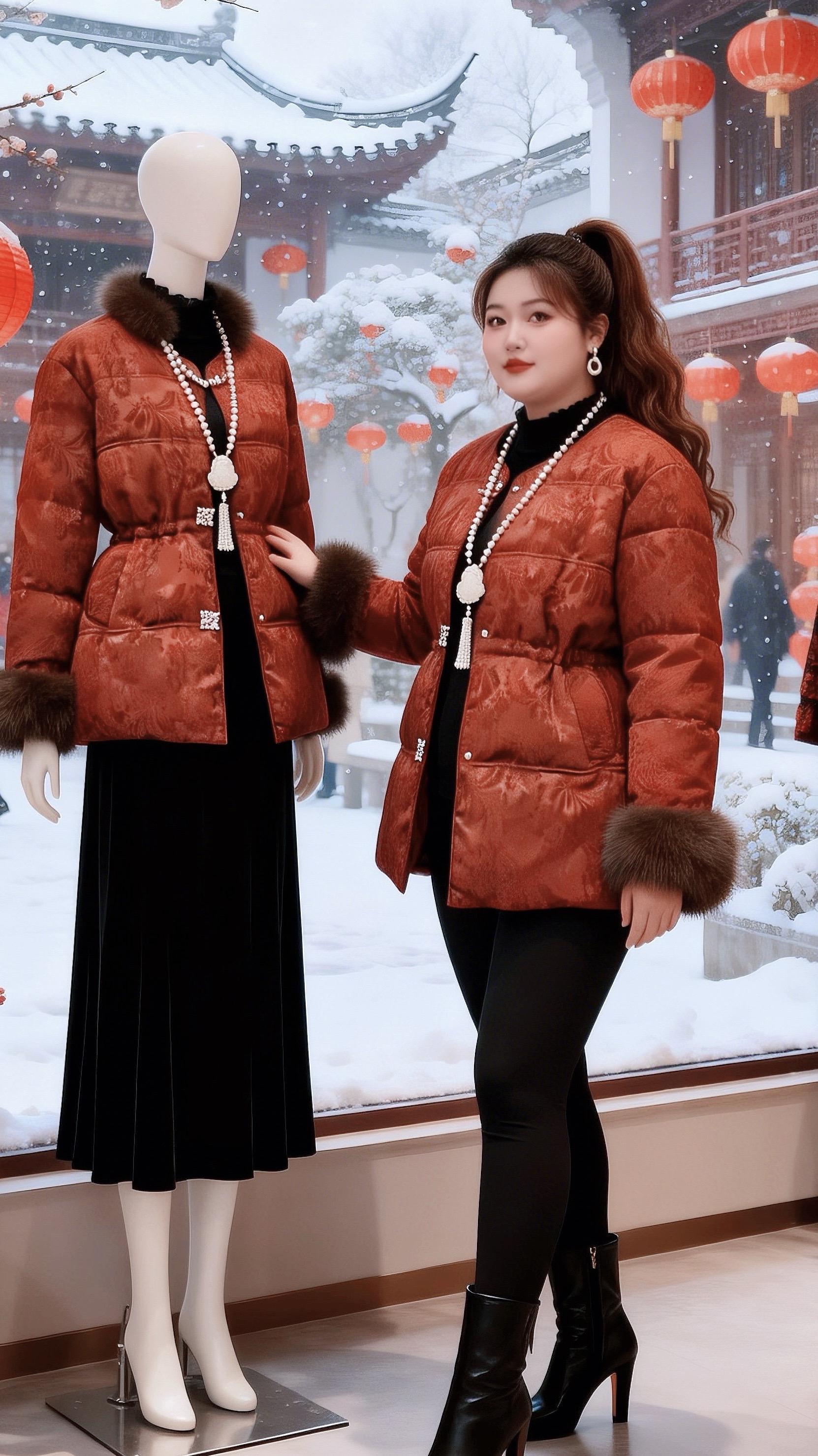 大码女装国风棉服 新年好运红我先穿上了冬日穿搭一周不重样微胖女生冬日衣服测评