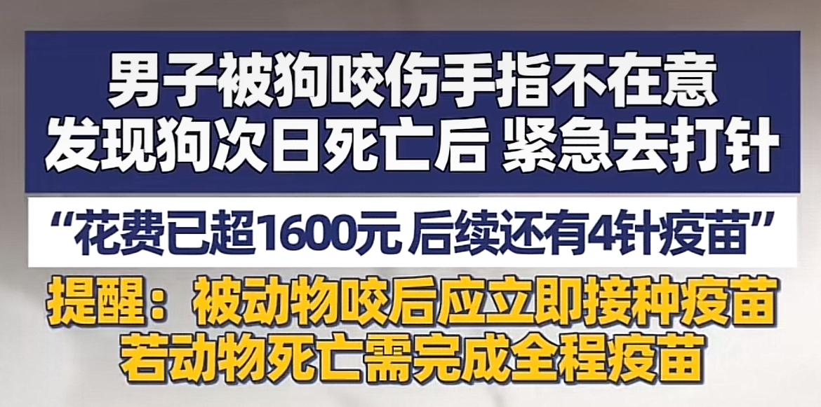 被狗咬了还是得立刻去打疫苗！

男子被自家的狗咬了之后，并没在意，结果第二天狗死