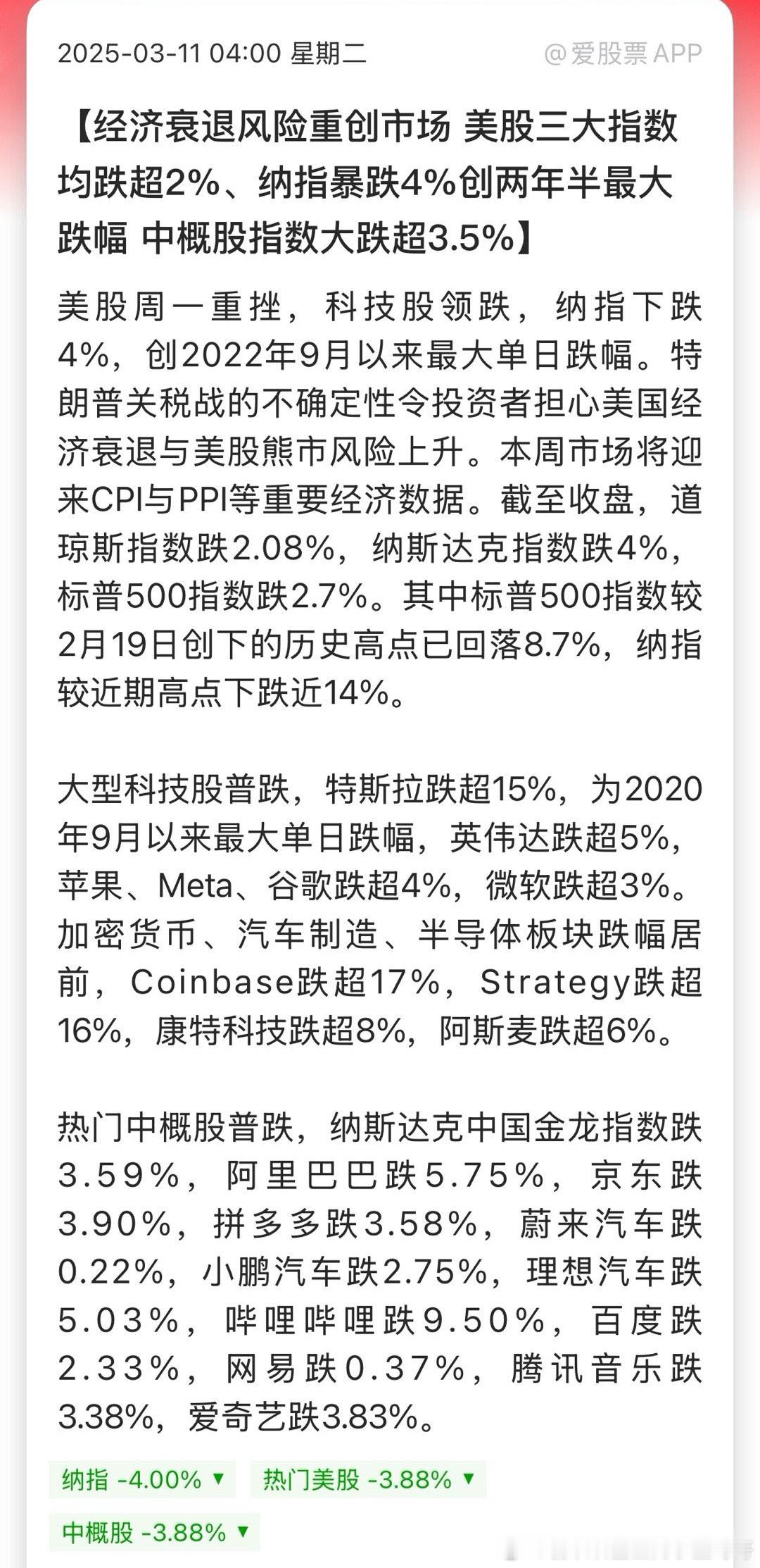 特朗普关税战的不确定性令投资者担心美国经济衰退与美股熊市风险上升。经济衰退风险重