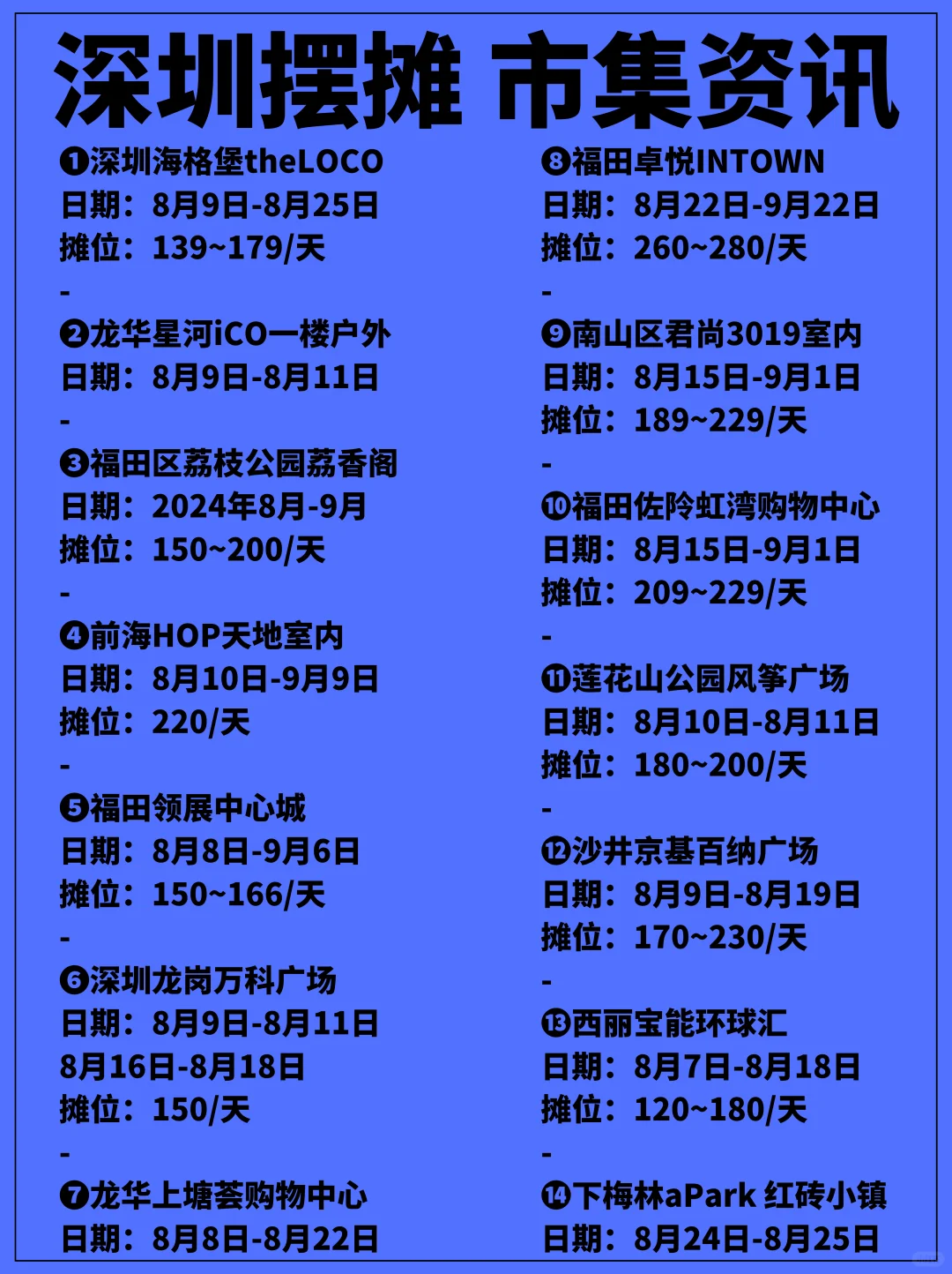 深圳找摊位摆摊，8月到9月市集资讯来了