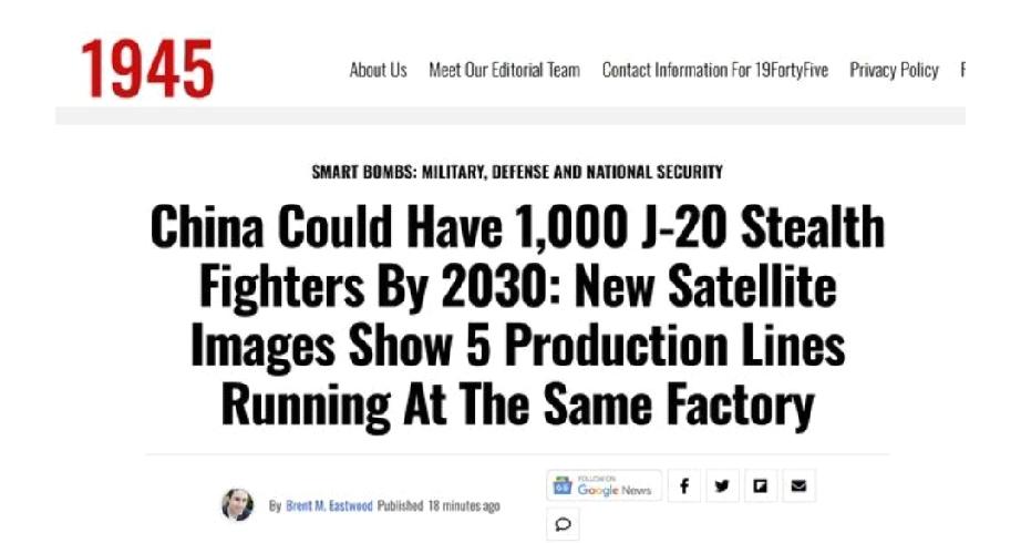 美媒“1945”都发文称中国航空工业实力强悍，中国战机产能超全球总和，这可不是开