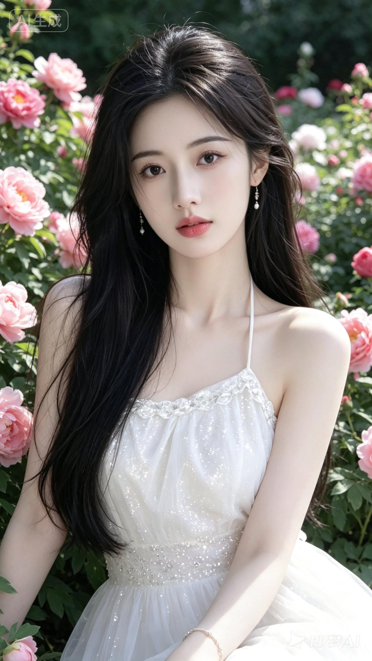 梦幻花海中的仙女，白裙飘飘，美不胜收！🌸👗💖