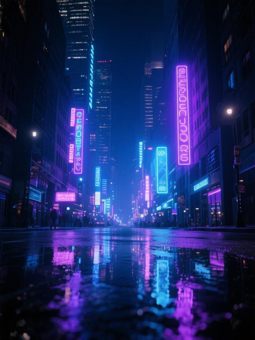 AI妙生图霓虹在雨夜的城市闪烁，仿若繁华与孤寂交织，每处光影皆藏故事✨