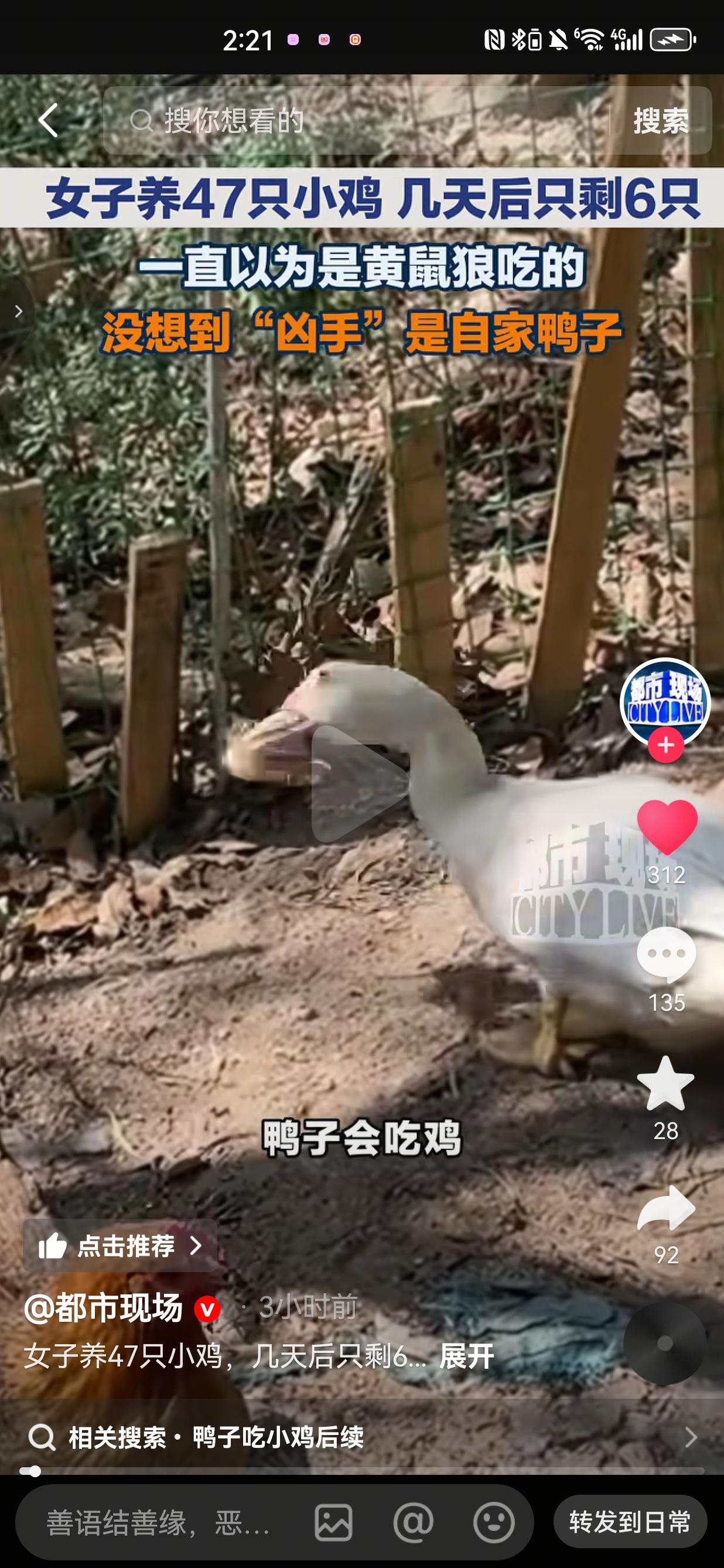 47只小鸡只剩6只！女子怒查“凶手”，结果差点气笑：竟是自家鸭子！
 
谁能想到