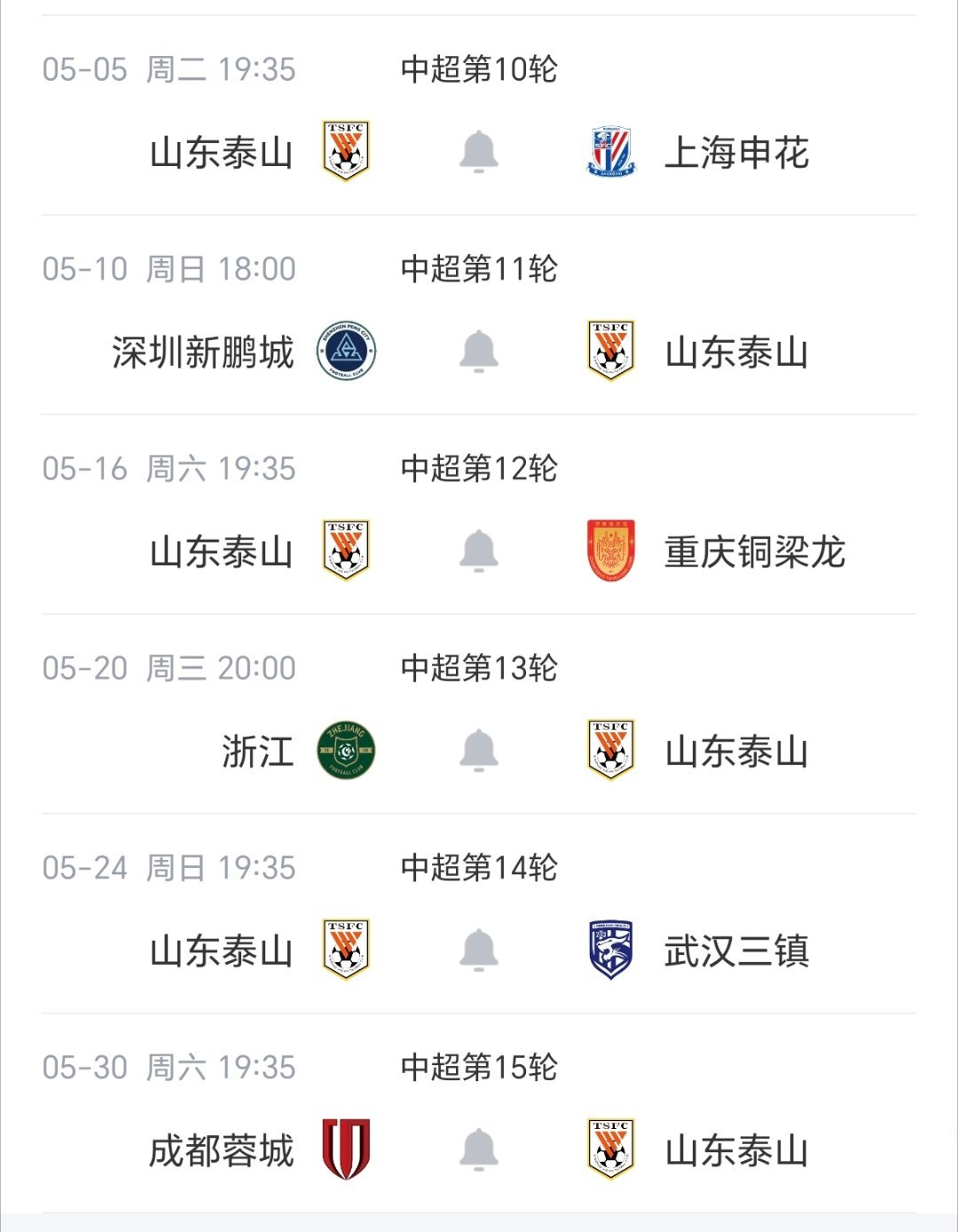 接下来六轮比赛。2026中超联赛