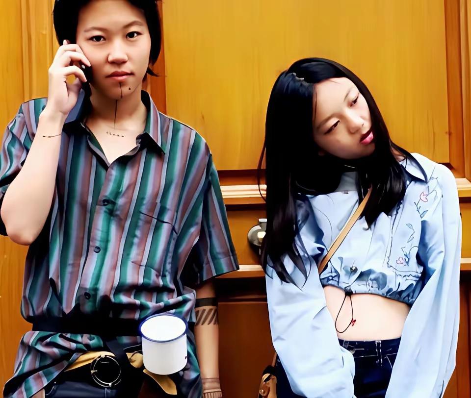 王菲女儿窦靖童很有“侠义之气”！为了让唇裂的李嫣更自信，她在下巴纹了条虾线。对同