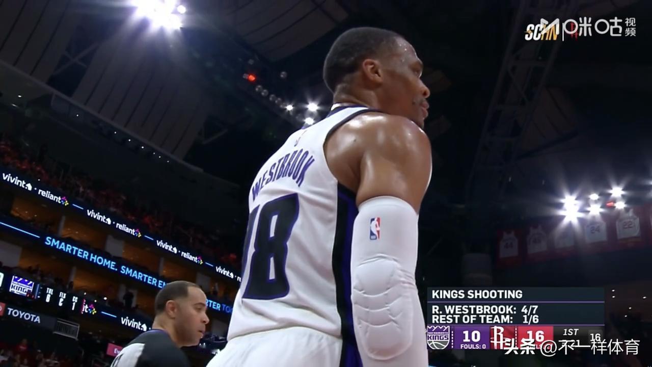 威少刷起分来依然不含糊，第一节单节17分，14中8，国王队已经无可救药，只有威少