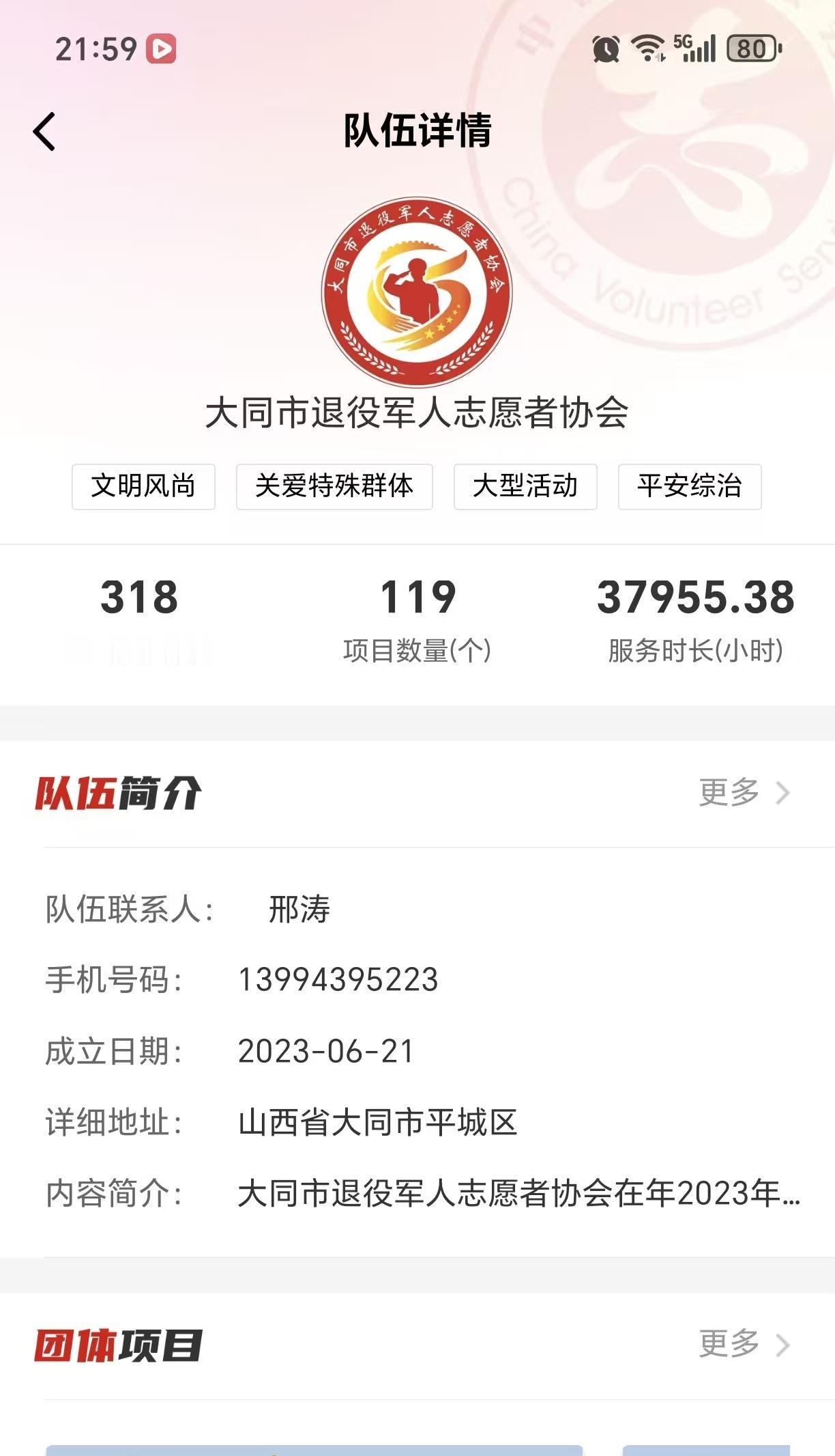 截止目前，大同市退役军人志愿者协会在中国志愿网正式登记注册的志愿者有318名，服