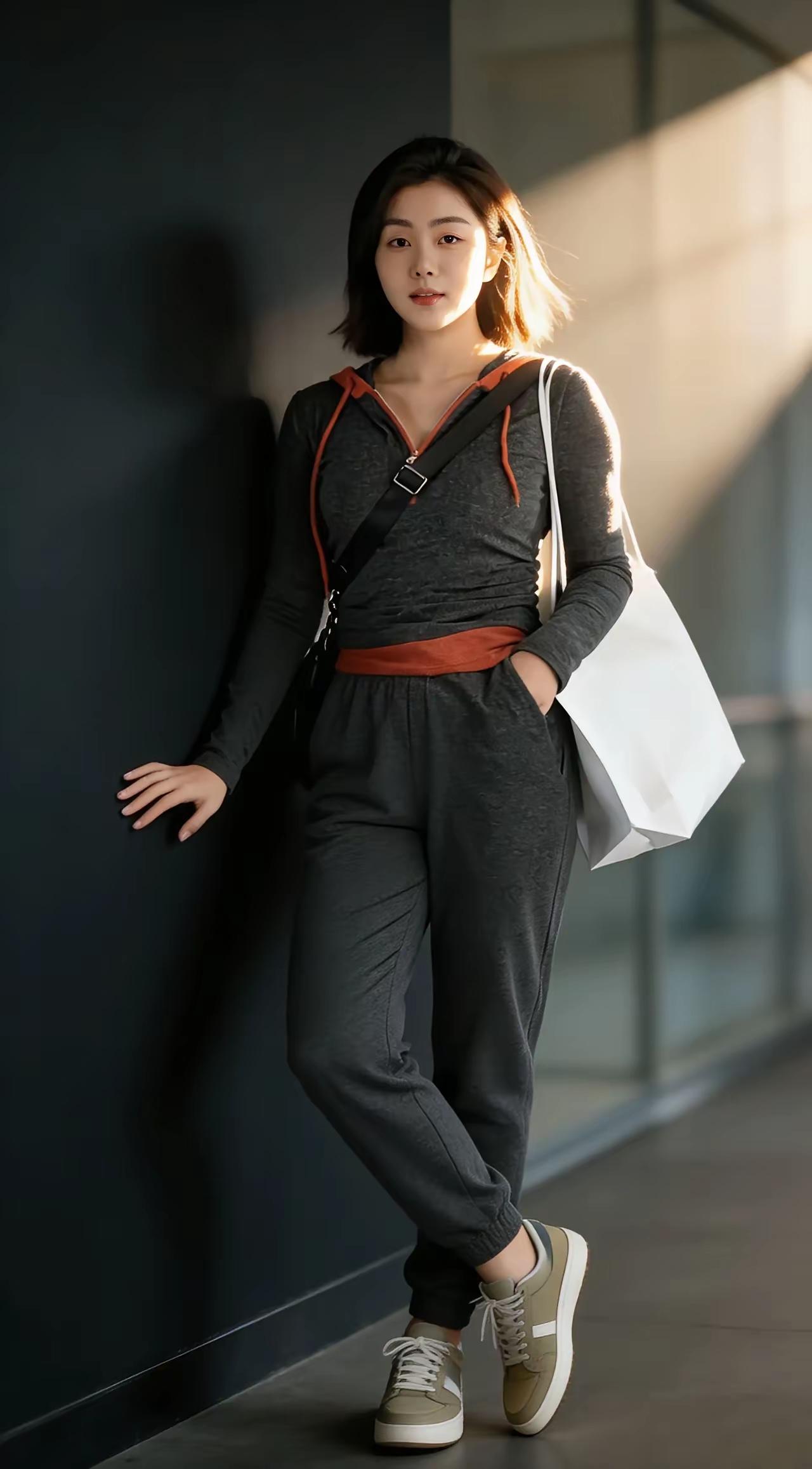 穿搭风格系列》休闲且运动的穿搭风，搭配中短发的美女模特，给人感觉显得健康活力四射