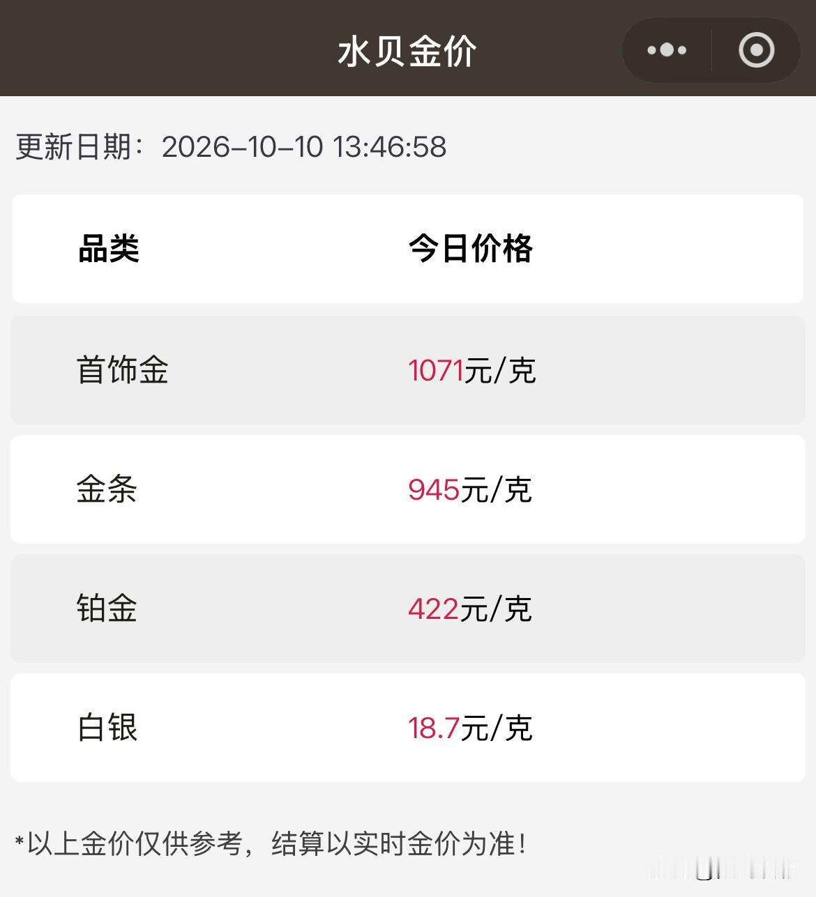 水贝黄金报价上涨！以及下周看点分析！

2026年10月10日，农历九月初一，星