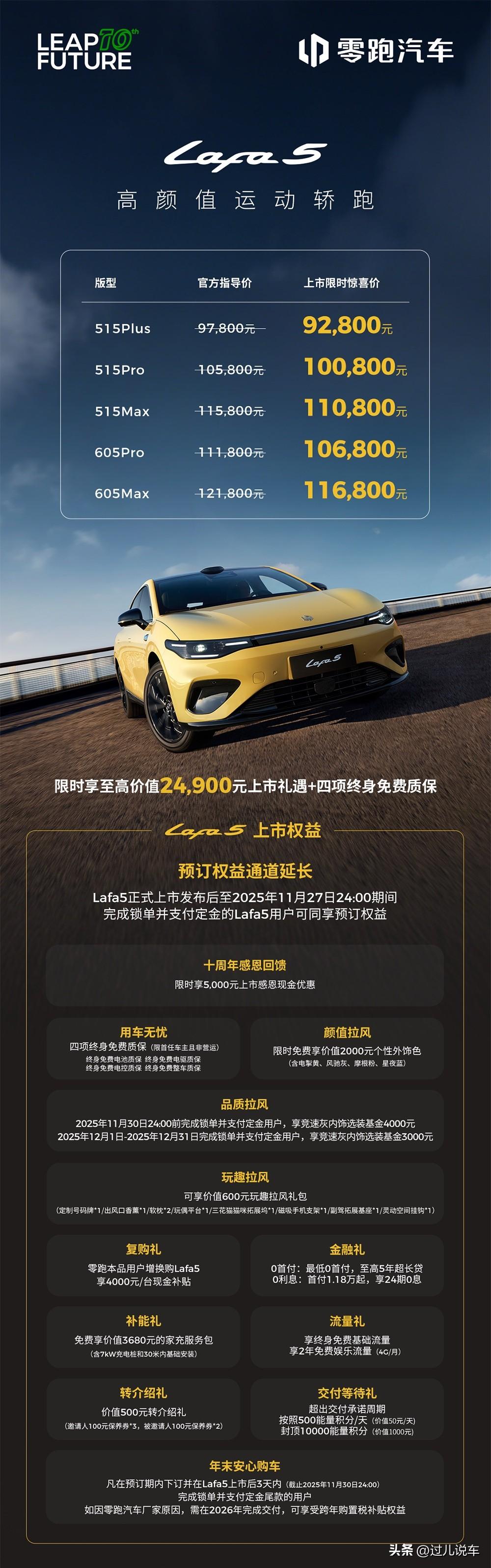 零跑Lafa5限时9.28万起，你下订了吗？
 
零跑Lafa5正式上市了，9.