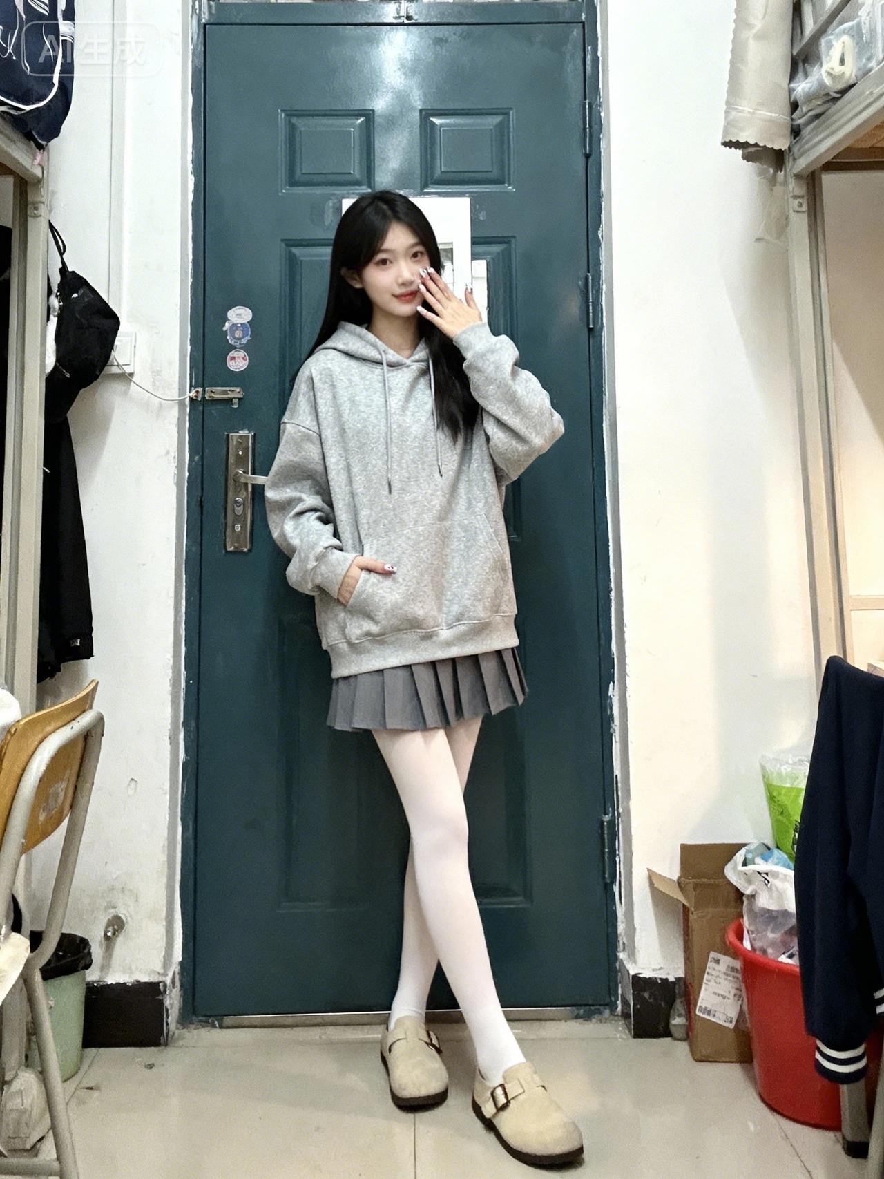 元气少女穿搭指南：灰色卫衣+百褶裙，青春活力满满！