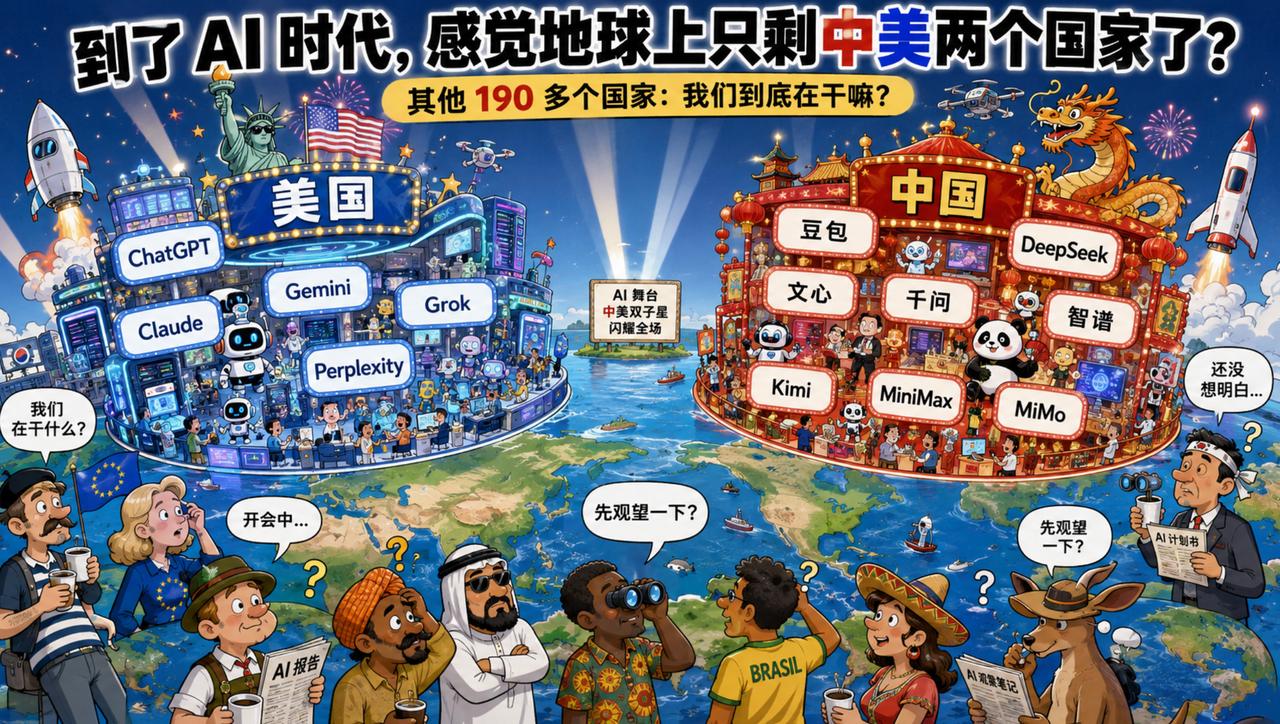 以前还不觉得， 到了AI时代，感觉地球上只有中美两个国家了 

美国:ChatG