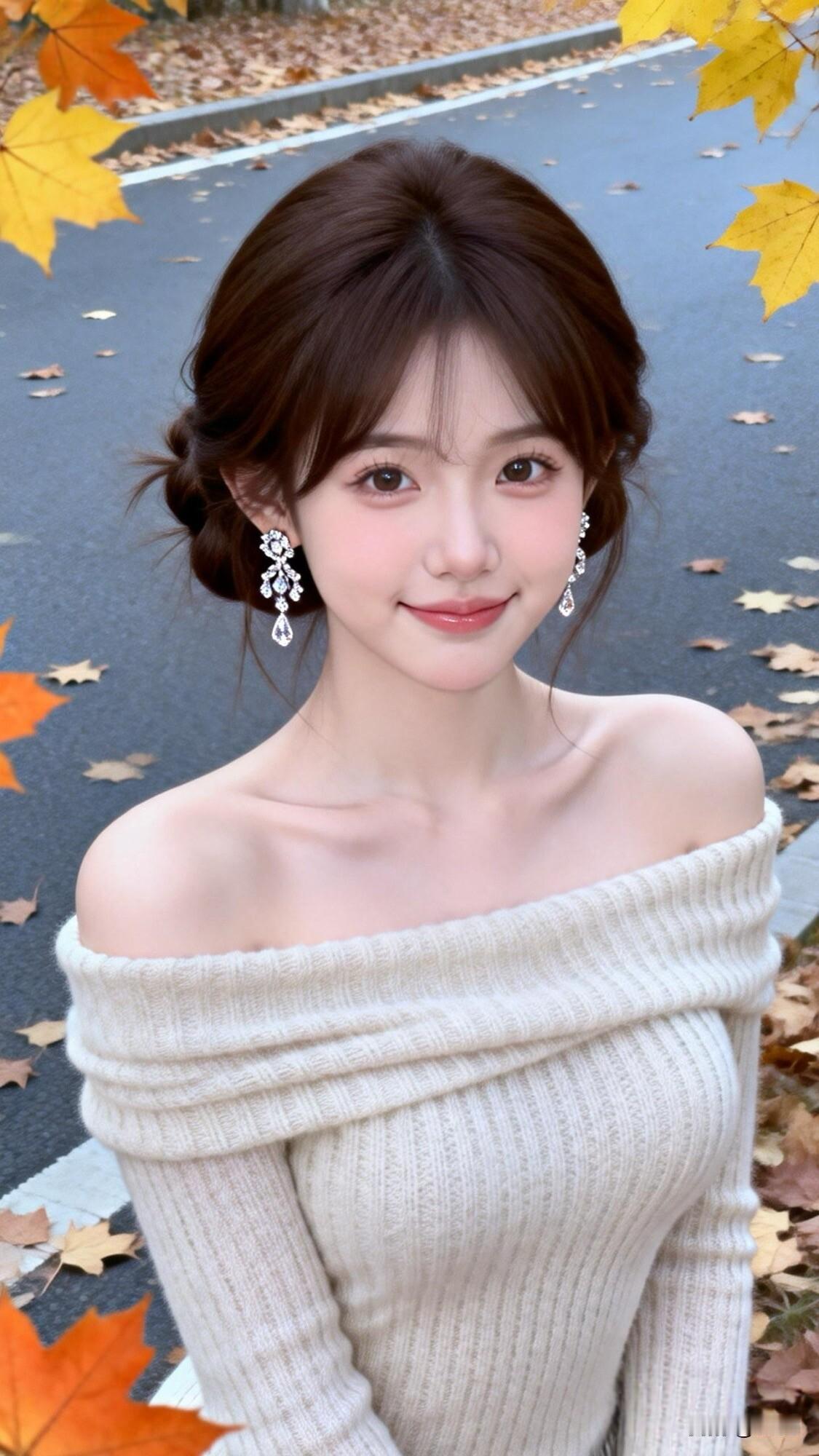 秋叶落时人如玉，笑颜如花似月明。