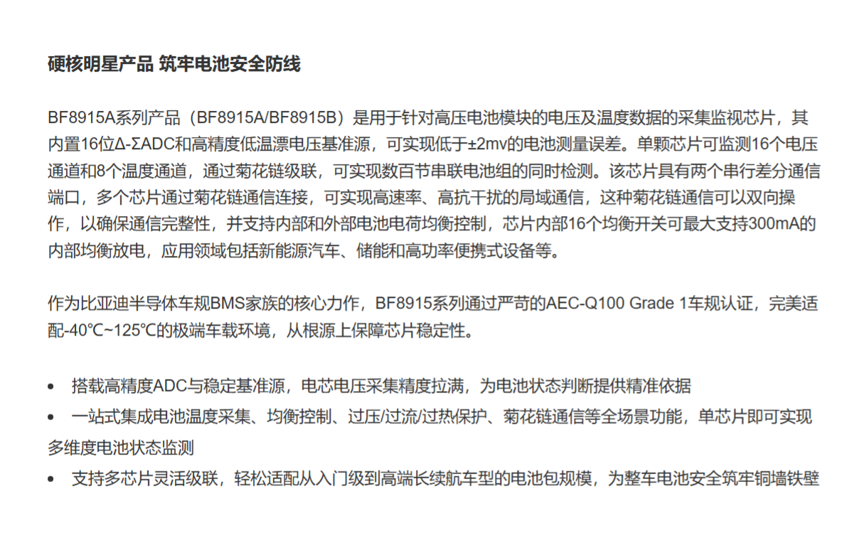 比亚迪车规级 BMS AFE 芯片斩获 2026 汽车电子金芯奖！BF8915A