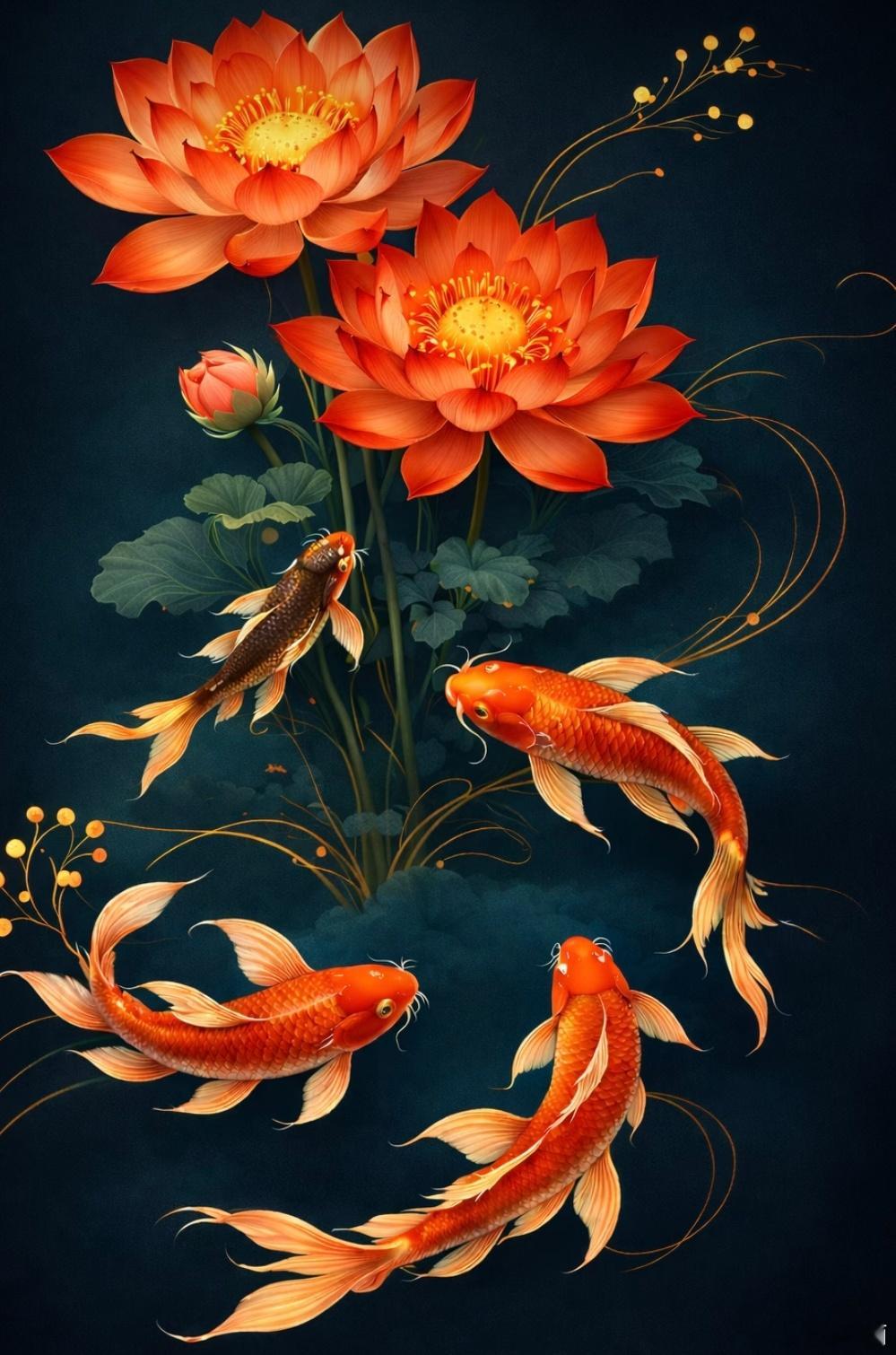 红鲤逐浪，红莲映水，藏着东方人最朴素的祈愿， 愿新岁如锦鲤跃水，步步生花，日子如