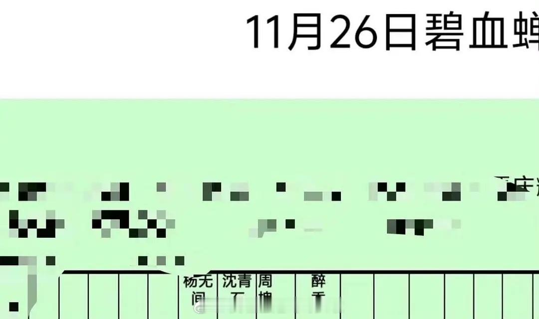 《碧血蝉》通告单出来了，非双男主，侯明昊杨无间、张文昕沈青石、徐振轩周槐。徐振轩