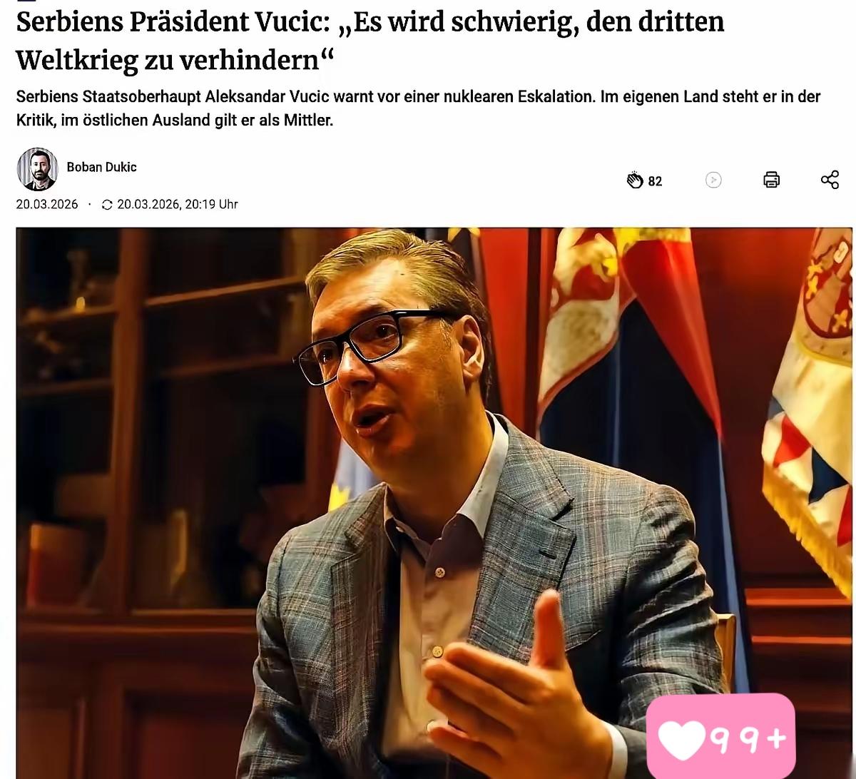 塞尔维亚总统武契奇，扔了一句实话。
他说，第三次世界大战，可能已经没人能拦得住了