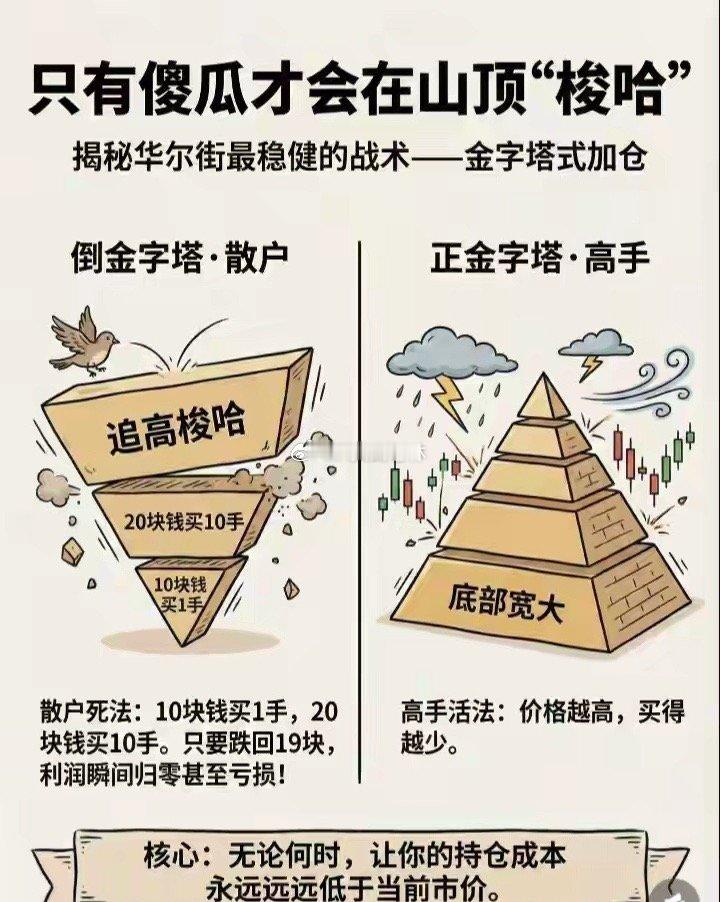 金字塔式加仓：散户和高手的仓位分水岭金字塔加仓标准仓位结构很多散户炒股亏损的根源