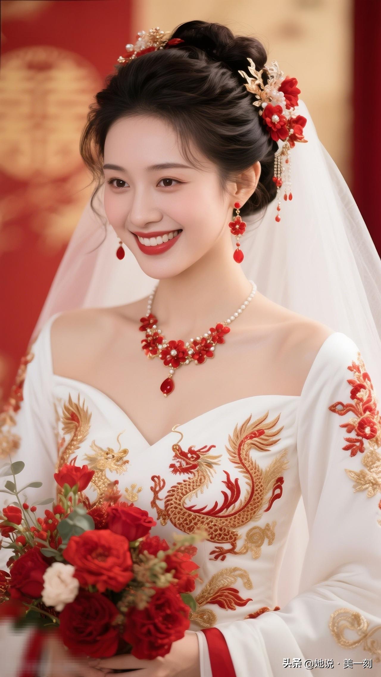 💍💐 中式婚纱新娘照，红衣金龙，幸福满满！💍💐美女的美丽体现在何处呢？